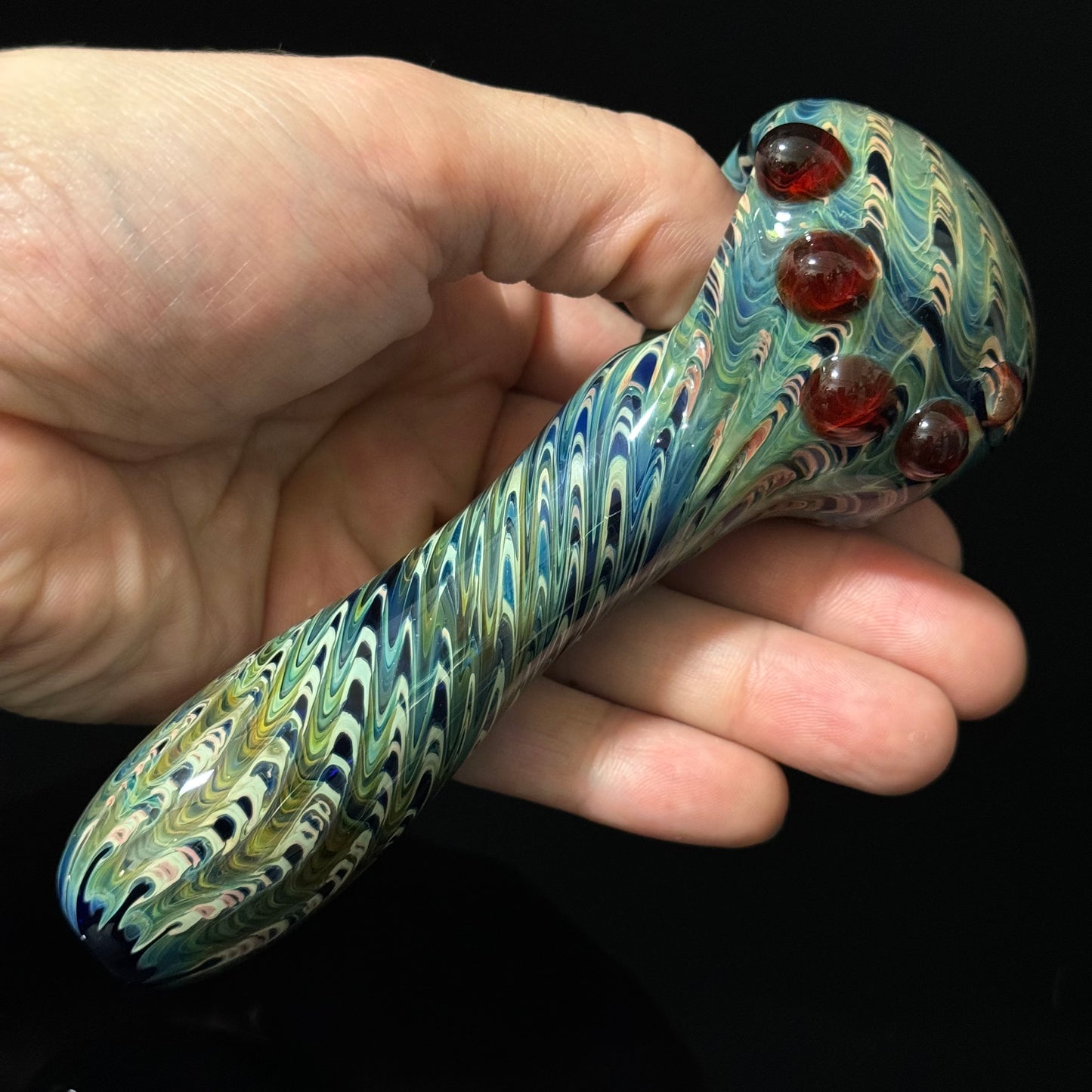 Blue & Green Cobalt Wrapped Color Glass Heady Pipe Hand Blown