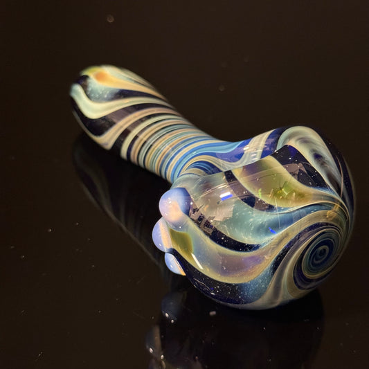 Blue Cobalt Wrapped Color Glass Heady Pipe Hand Blown