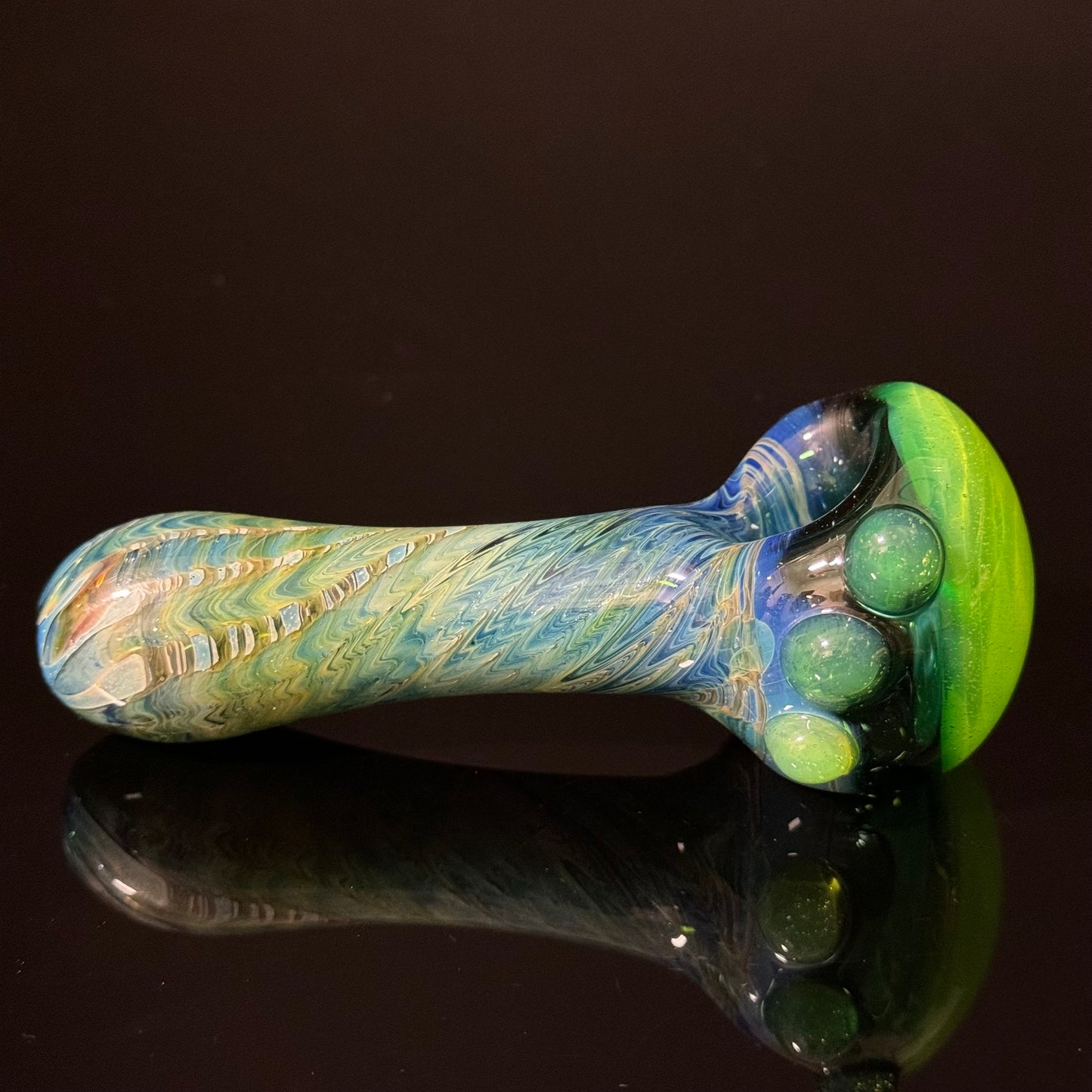 Green Wrap & Rake with a Slyme Cap Glass Heady Pipe Hand Blown