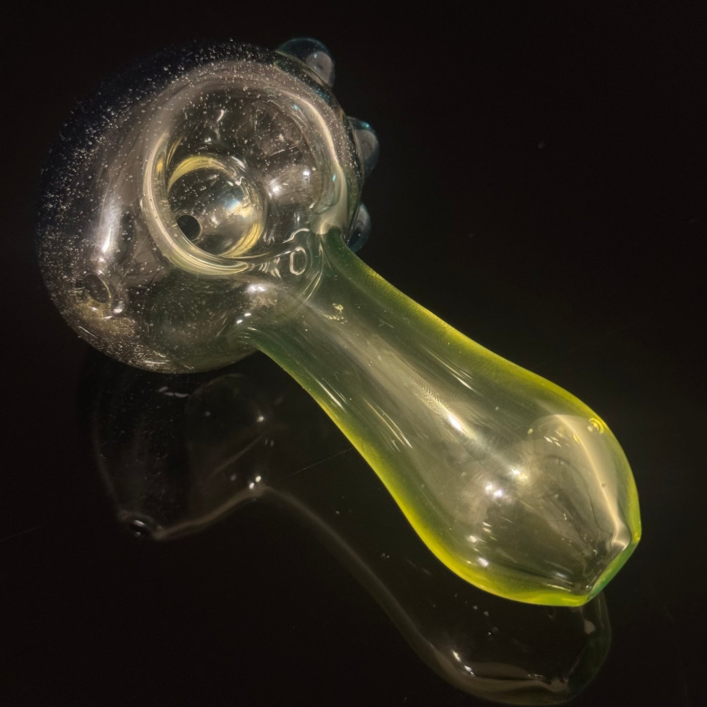 UV Glow Glass Pipe, with a Blue Sparkle Cap, Heady Hand Blown