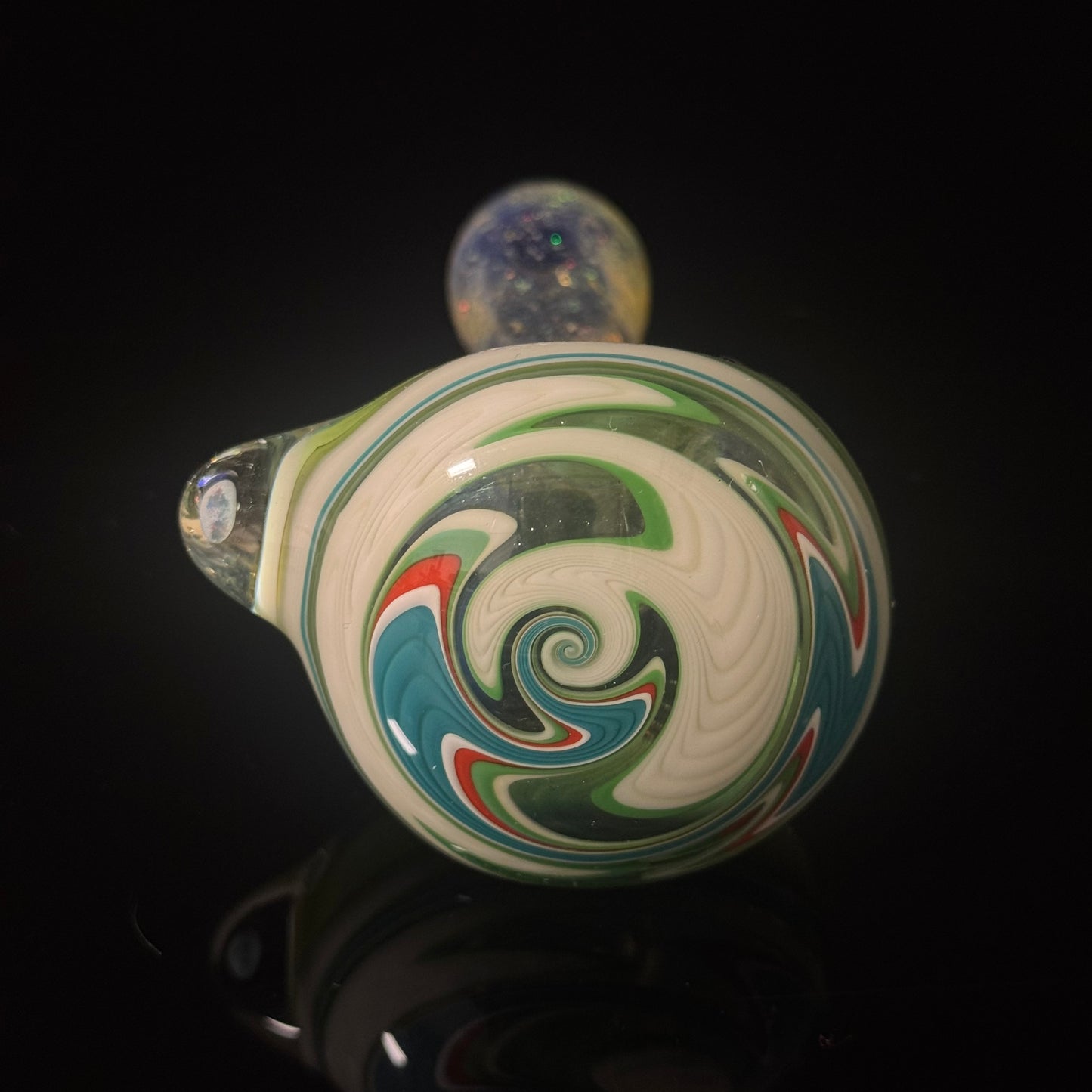Full Crushed Opal Switchback Glass Pipe, Heady Hand Blown with An Opal
