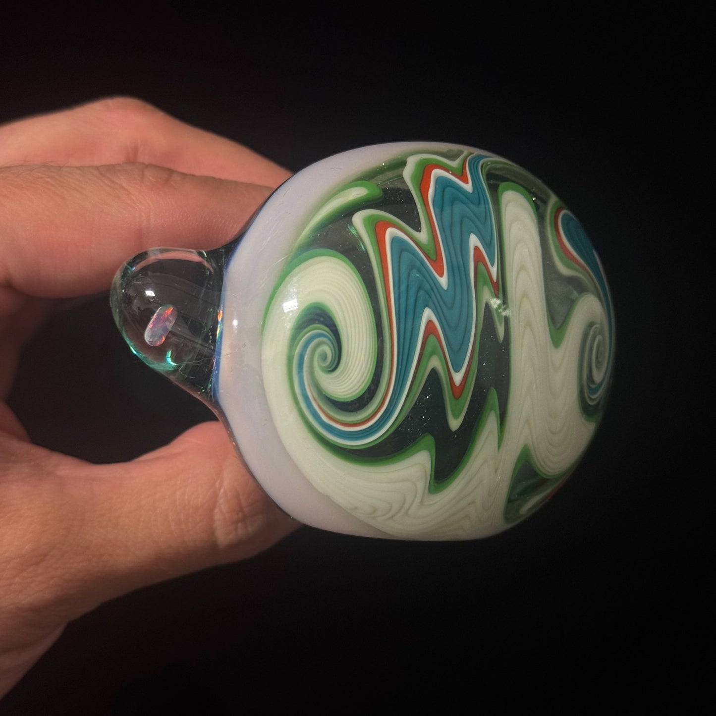 Full Crushed Opal Switchback Glass Pipe, Heady Hand Blown with An Opal