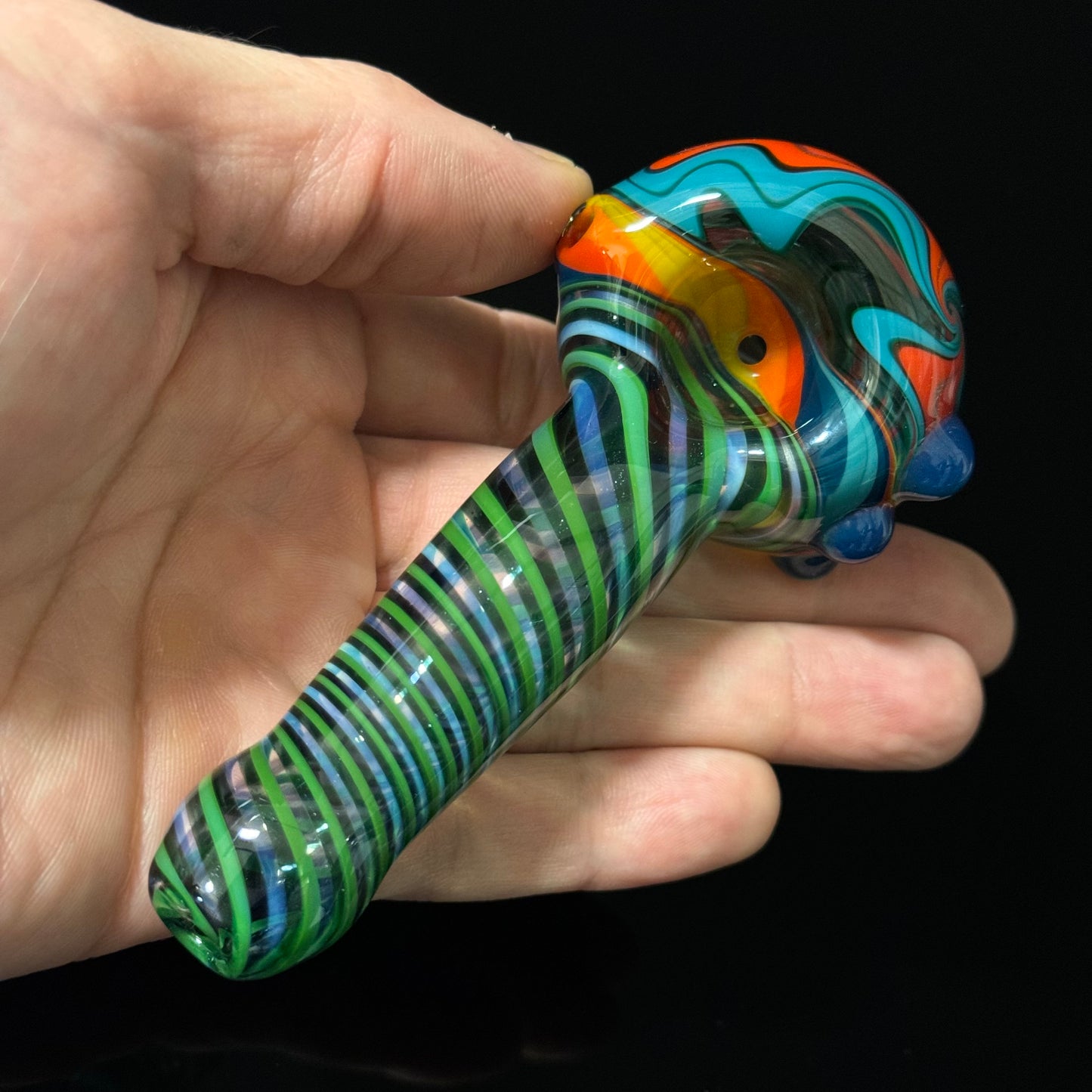 Full Linework Switchback Glass Pipe, Heady Hand Blown