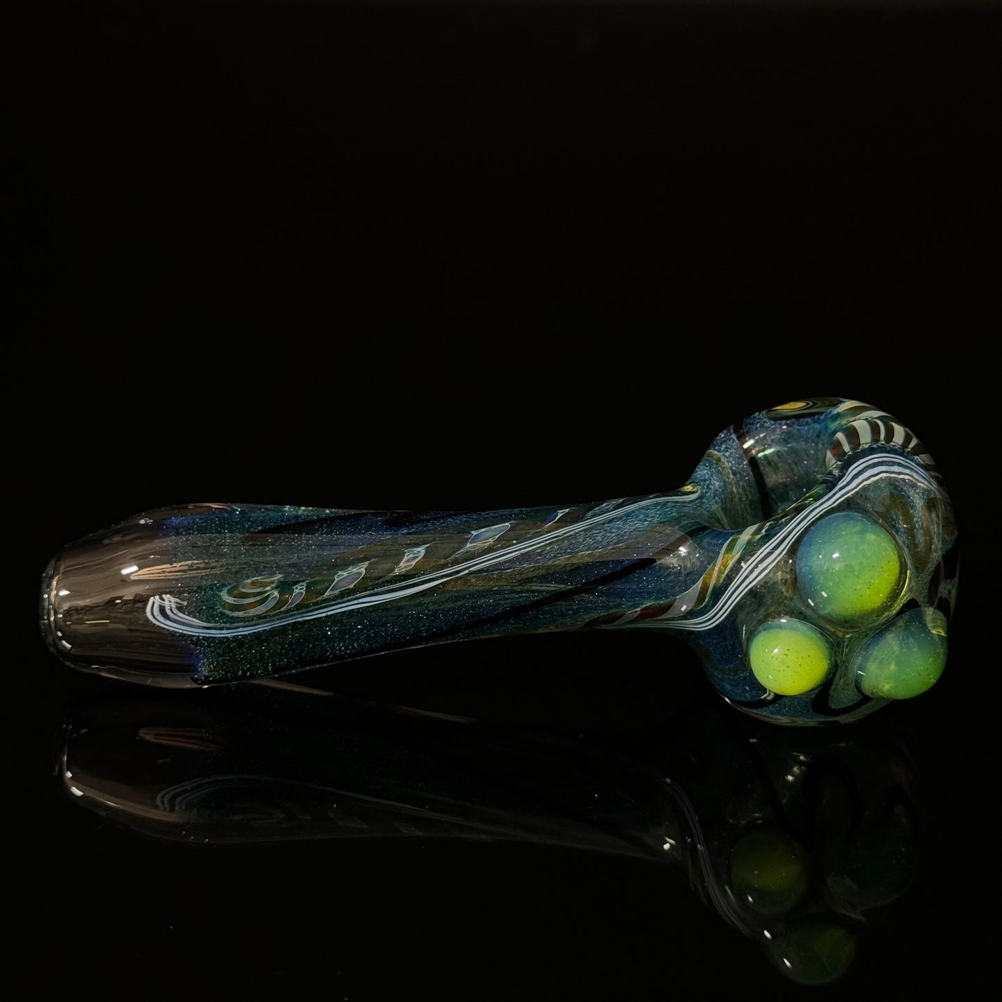 Heavy Inside out Sparkle Blue Glass Pipe with Linework throughout the Heady Pipe