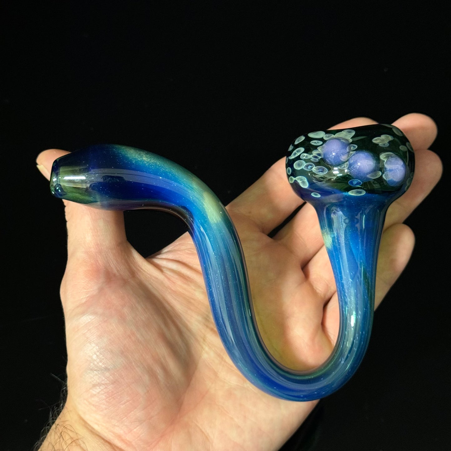 Galaxy Space Silver Fumed Cobalt Glass Sherlock Pipe, Heady Hand Blown