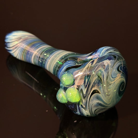 Green Switchback Wigwag Wrapped Glass Pipe Heady Pipe Hand Blown