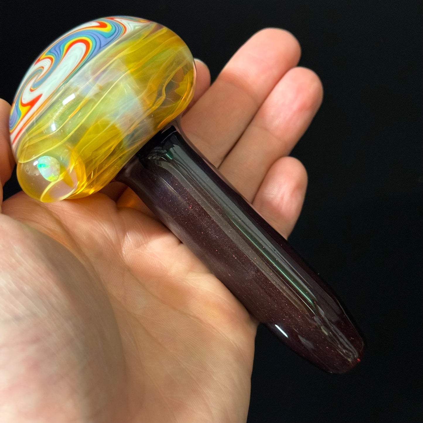 Full Color Sparkle Linework Glass Pipe, Heady Hand Blown with An Opal