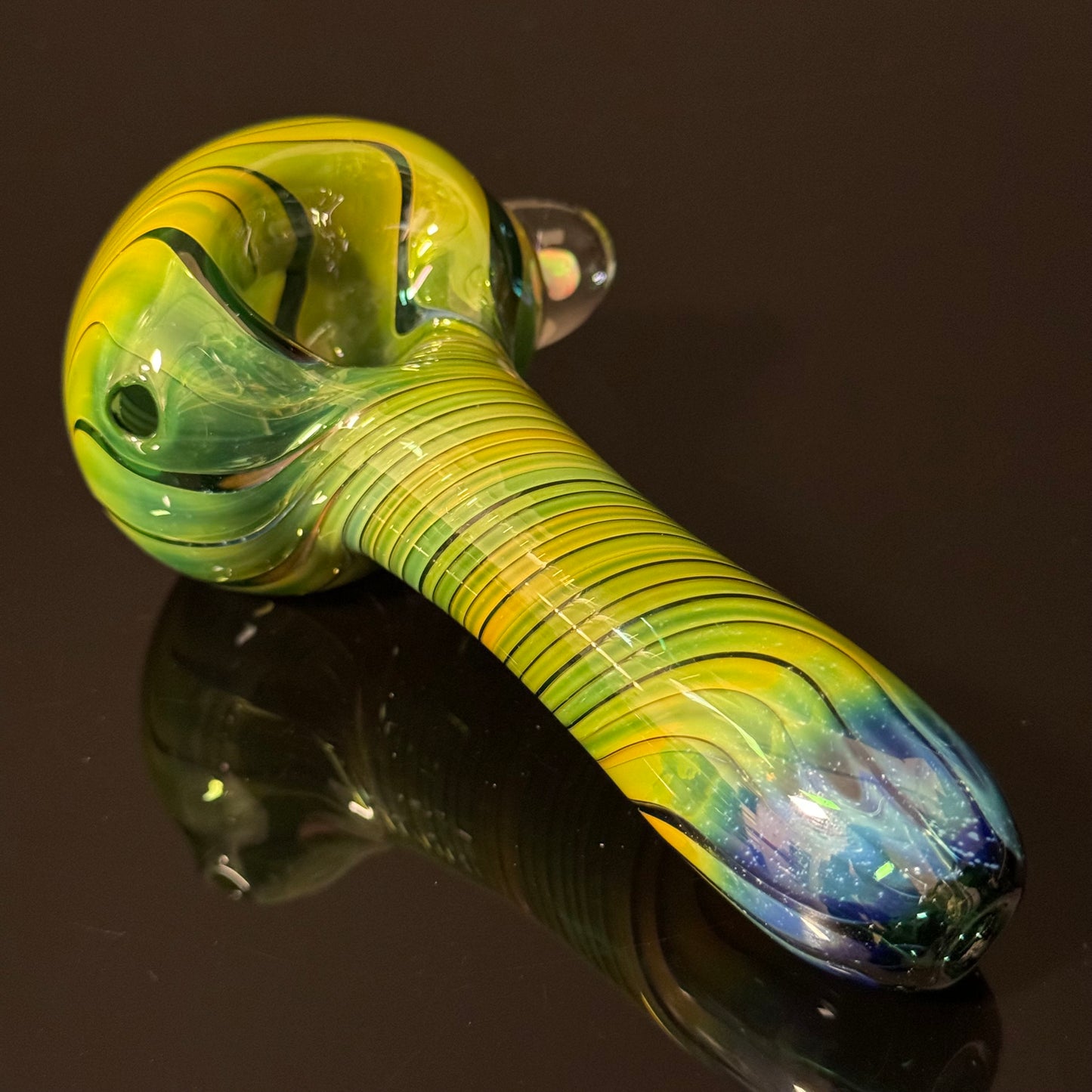 Gilson Opsl on a Green Wrapped Glass Pipe Heady Pipe Hand Blown