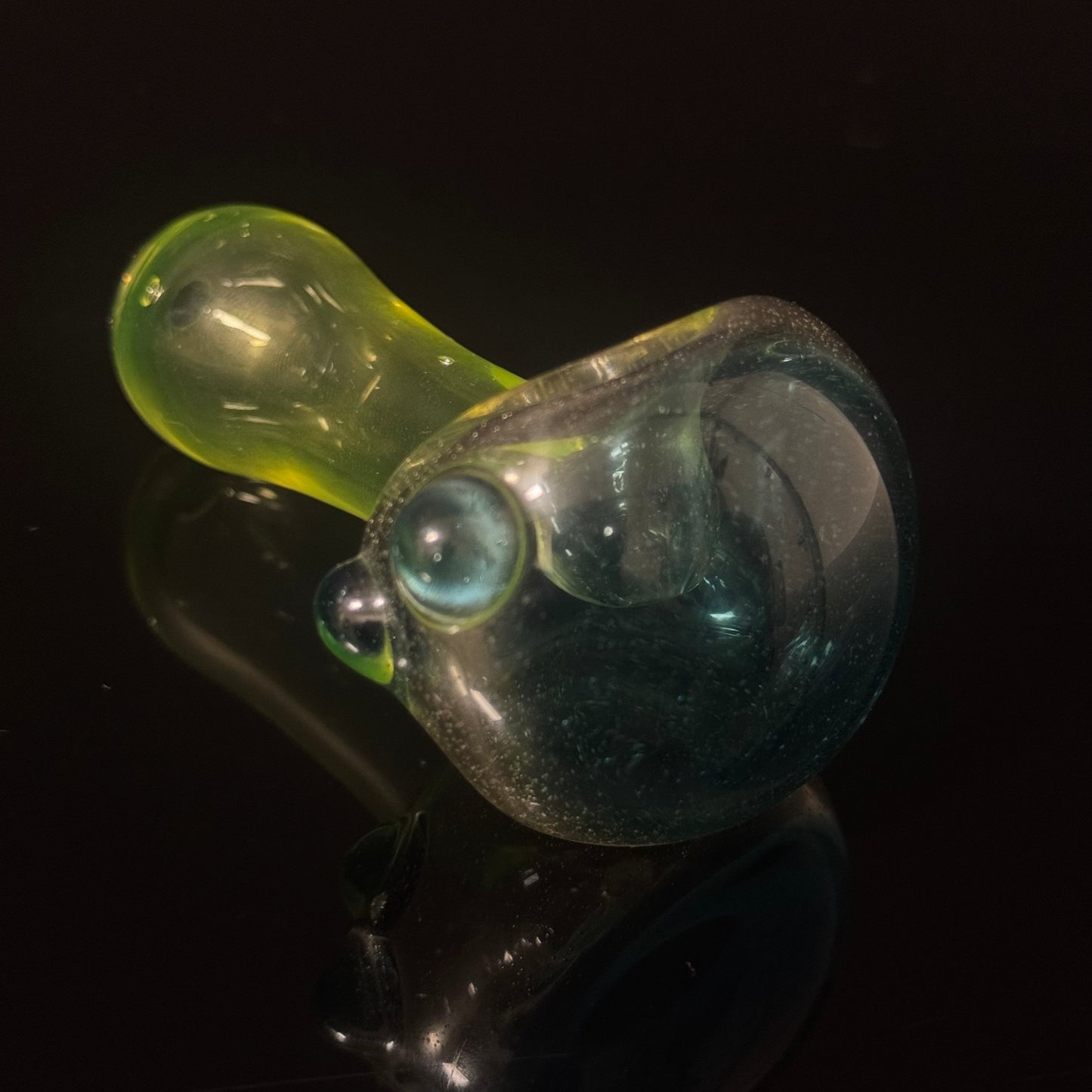 UV Glow Glass Pipe, with a Blue Sparkle Cap, Heady Hand Blown