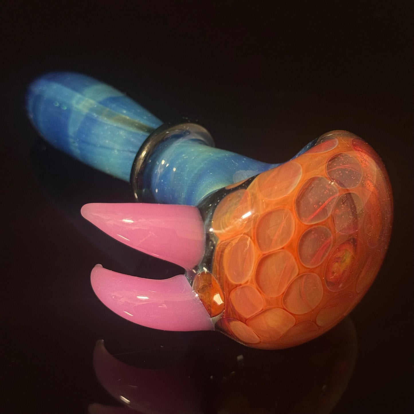 Heavy Inside Cobalt Silver Fumed Glass Heady Pipe With Pink Horns Hand Blown
