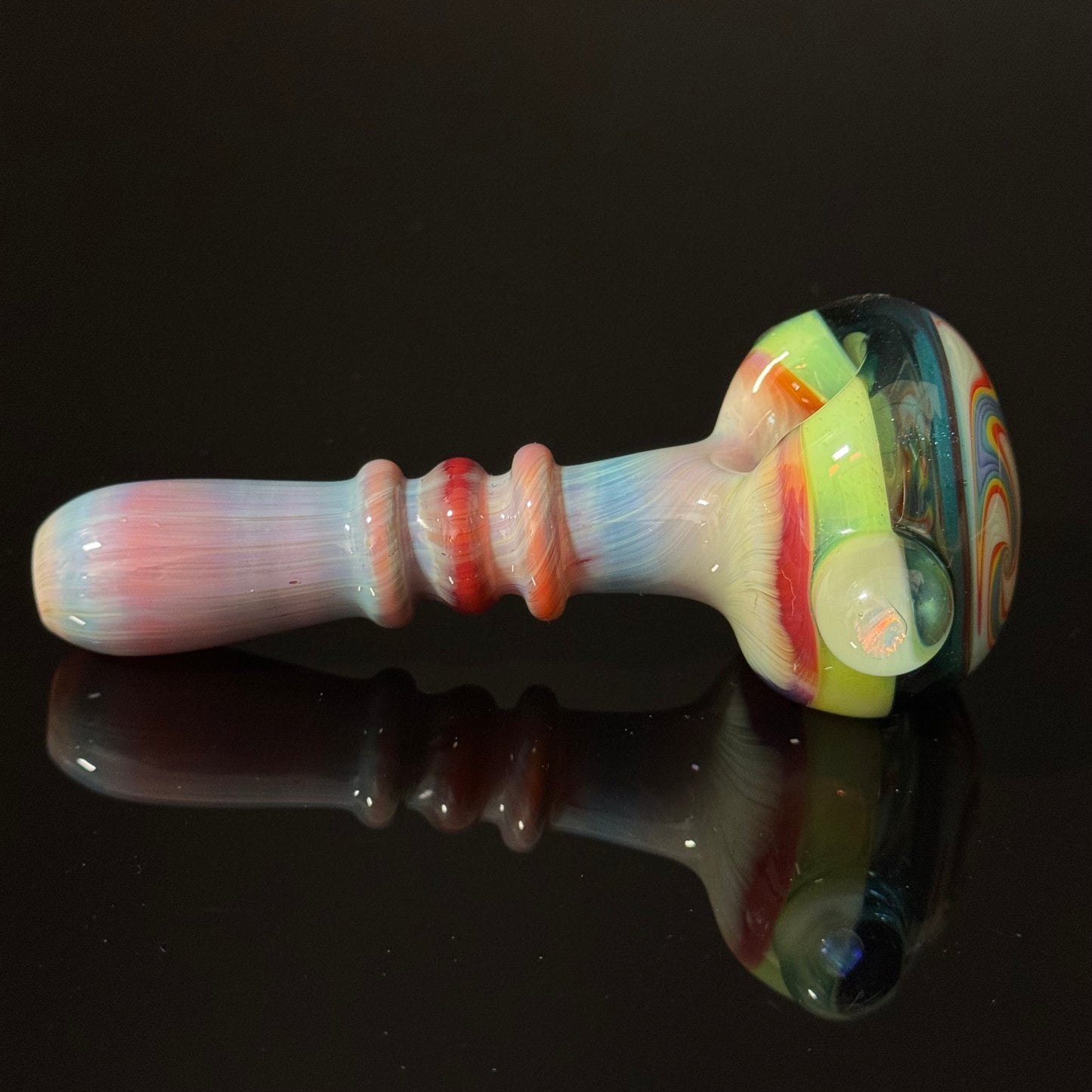 Full Color Linework Glass Pipe, Heady Hand Blown with An Opal