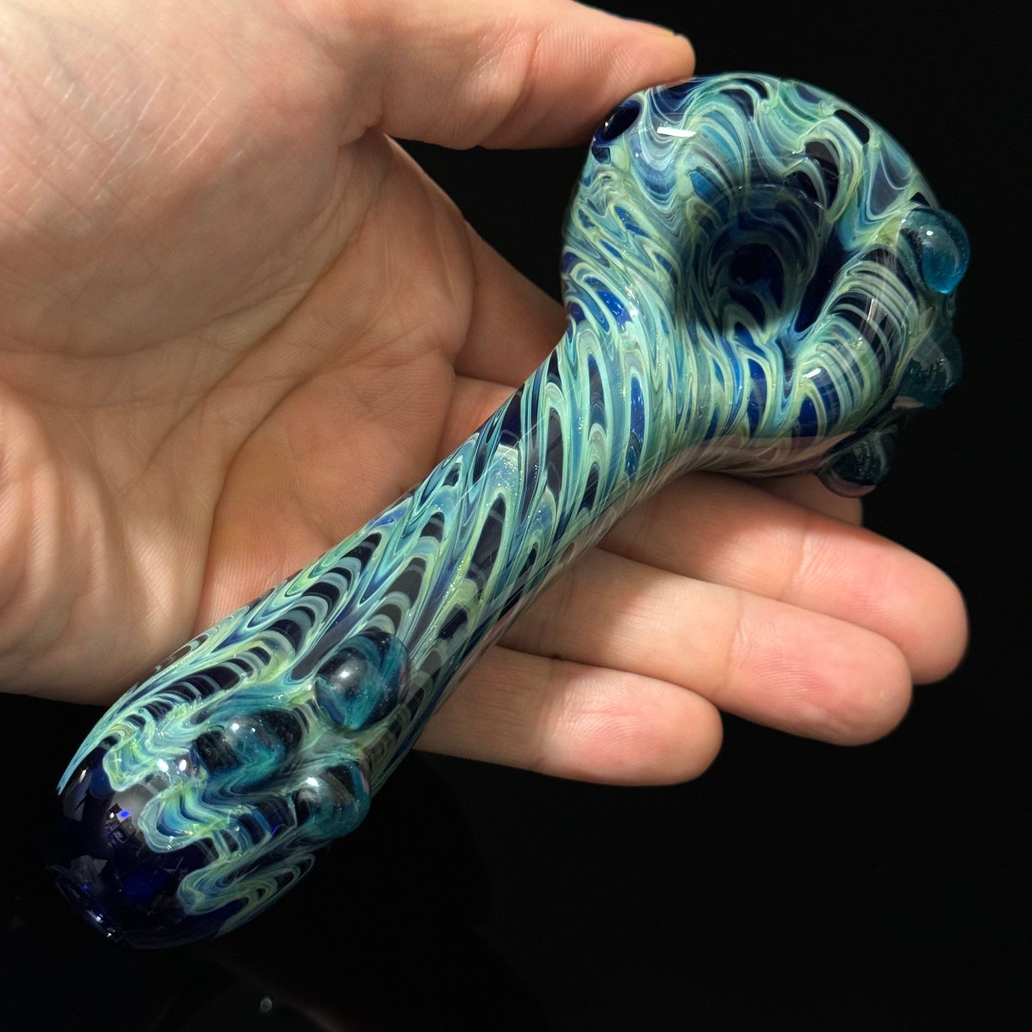 Blue Cobalt Wrapped Color Glass Heady Pipe Hand Blown