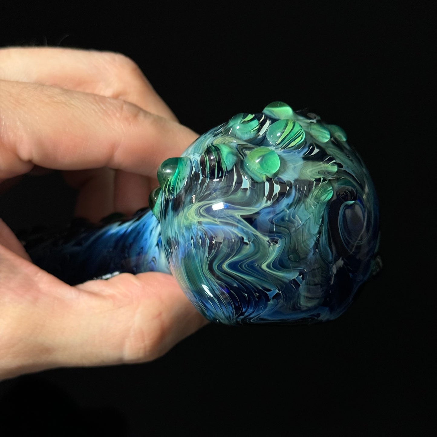 Blue & Slyme Green Cobalt Wrapped Color Glass Heady Pipe Hand Blown