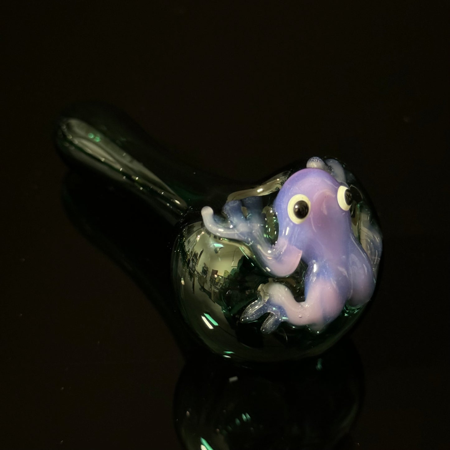 Frog Sculpture on Solid Green Glass Pipe, Heady Hand Blown