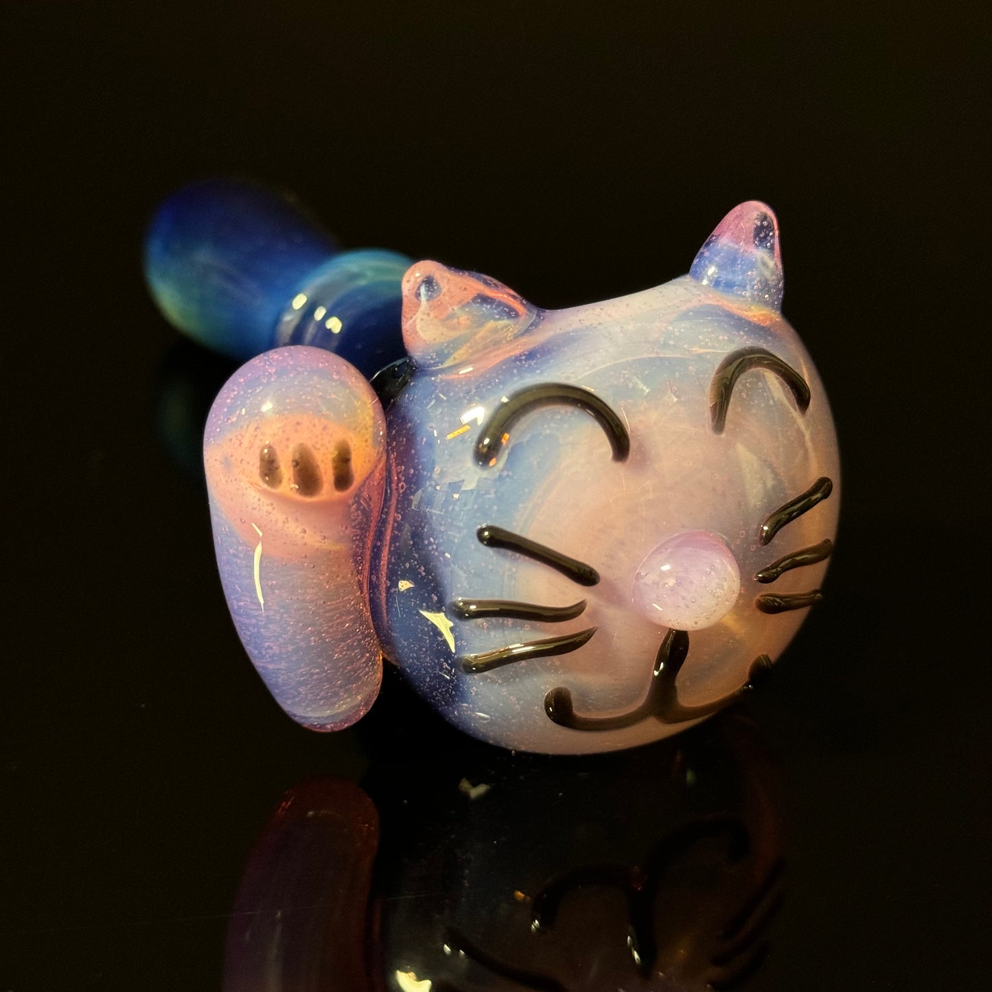 Cat Face Pink Slyme Glass Pipe Heady Pipe Hand Blown Cat Pipe