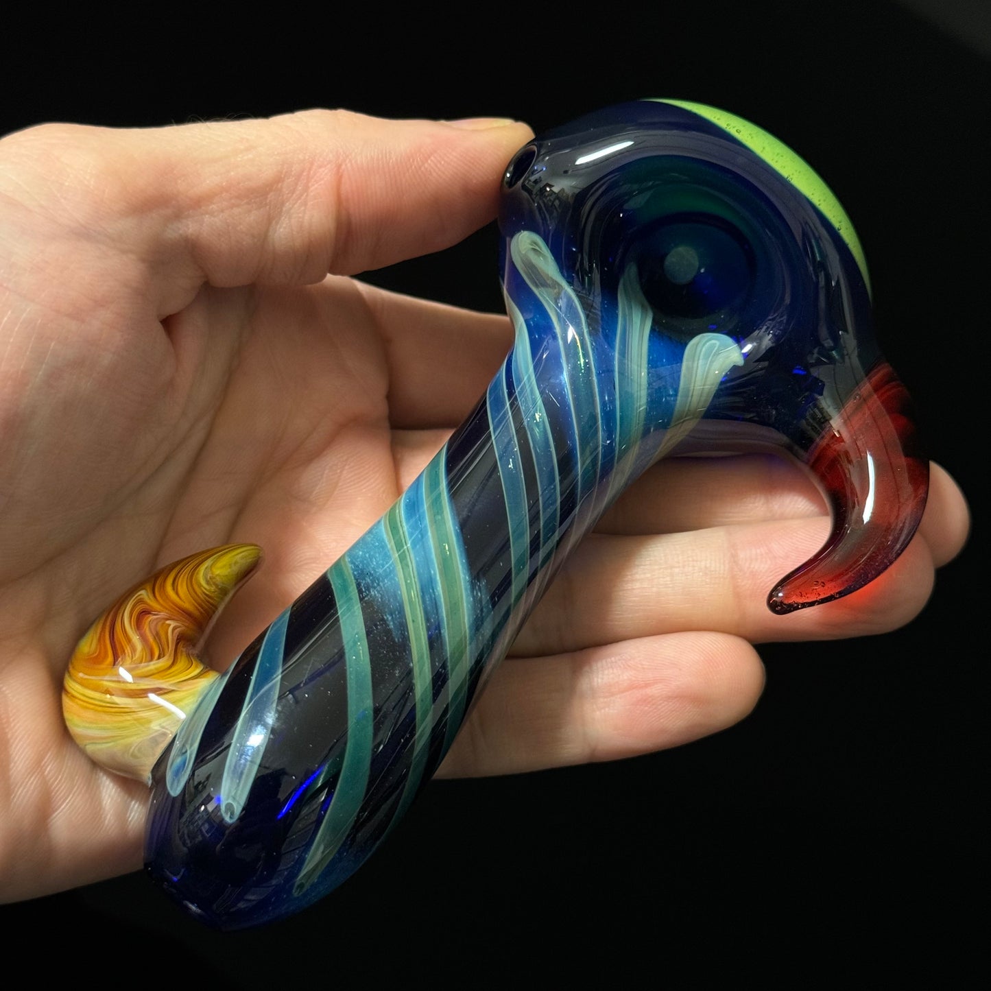 Slyme Bowl with Blue Cobalt Wrapped Color Glass Heady Pipe Hand Blown