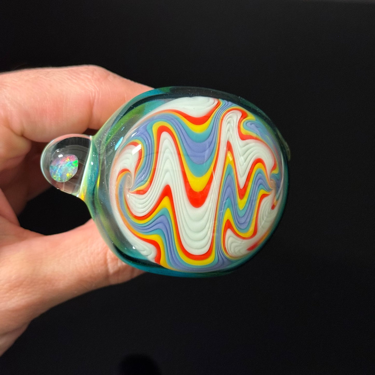 Full Color Linework Glass Pipe, Heady Hand Blown with An Opal