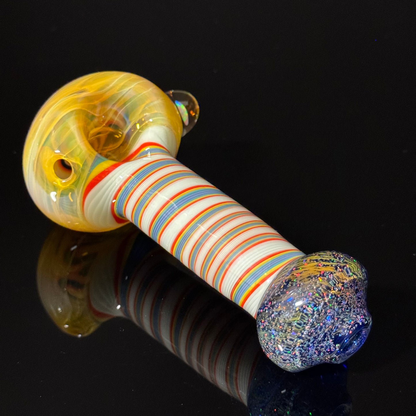 Crushed Opal Switchback Glass Pipe, Heady Hand Blown with An Opal