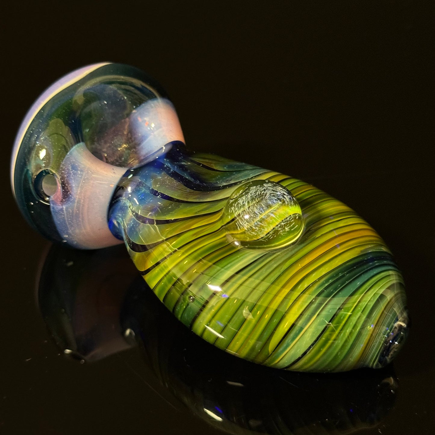 Flat Blue & Green Cobalt Wrapped Color Glass with a pink Slyme Cap, Heady Pipe