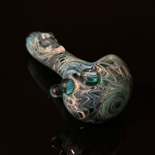 Sparkle Blue & Green Cobalt Wrapped Color Glass Heady Pipe Hand Blown