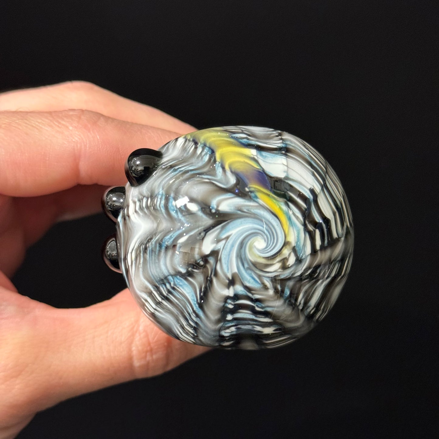 Solid White Pipe with a Multicolor Wrap Heady Hand Blown