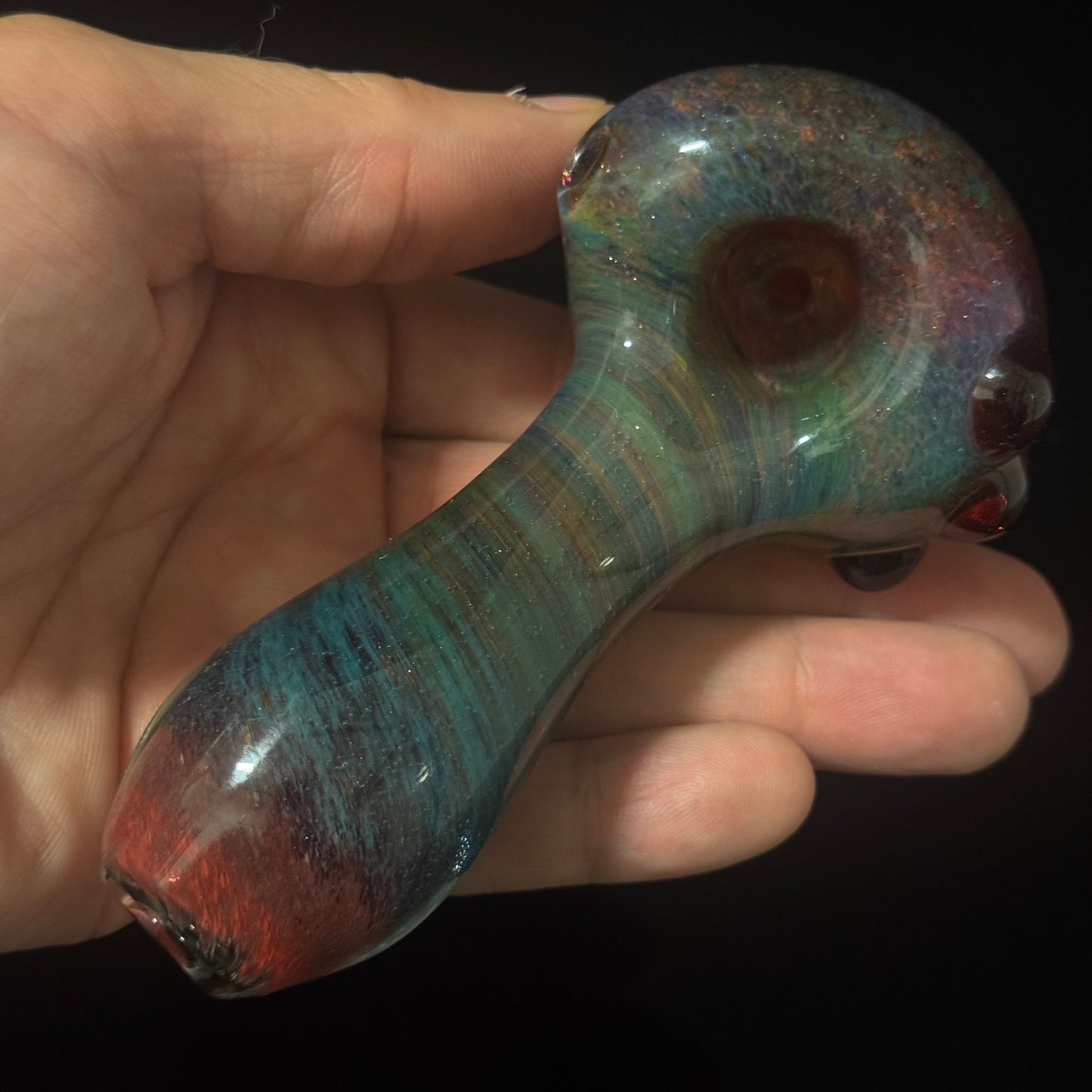 Heavy Inside out Sparkle Blue & Red Glass Pipe Heady Pipe Hand Blown