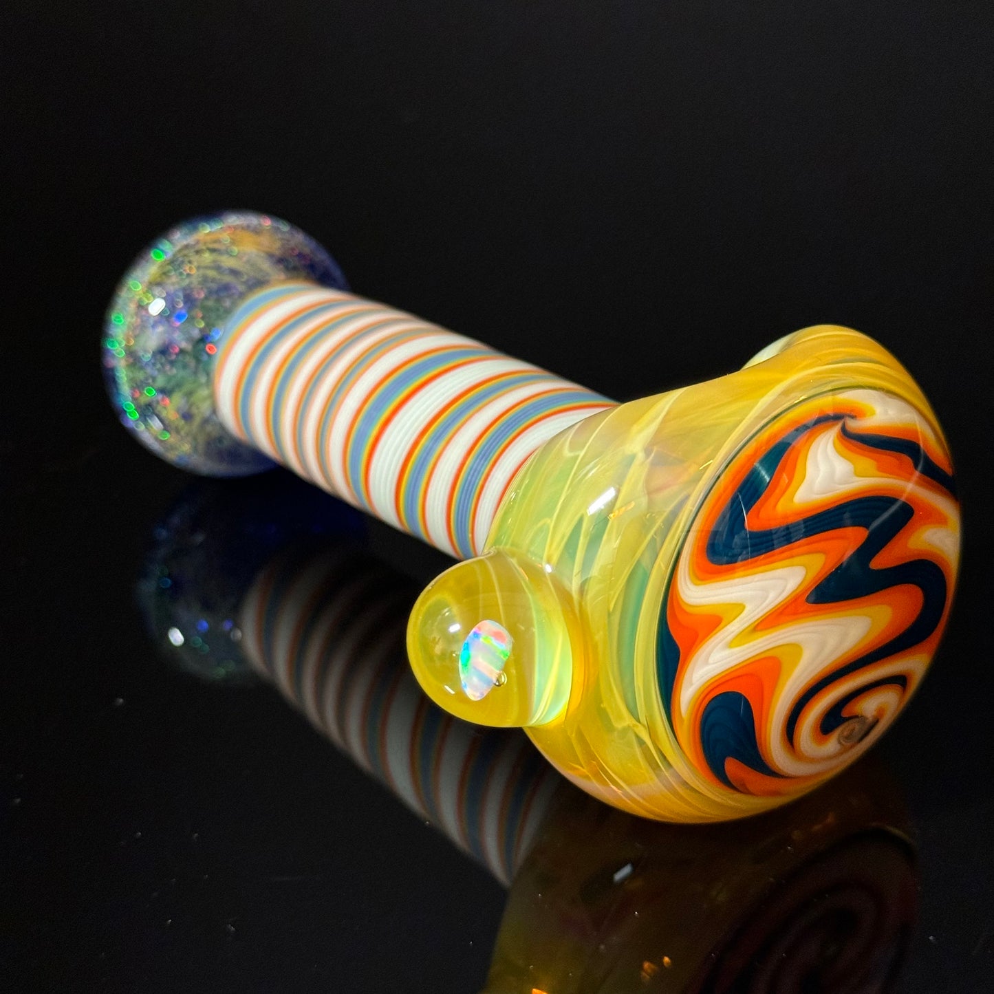 Crushed Opal Switchback Glass Pipe, Heady Hand Blown with An Opal