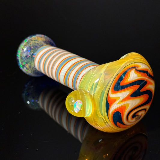 Crushed Opal Switchback Glass Pipe, Heady Hand Blown with An Opal