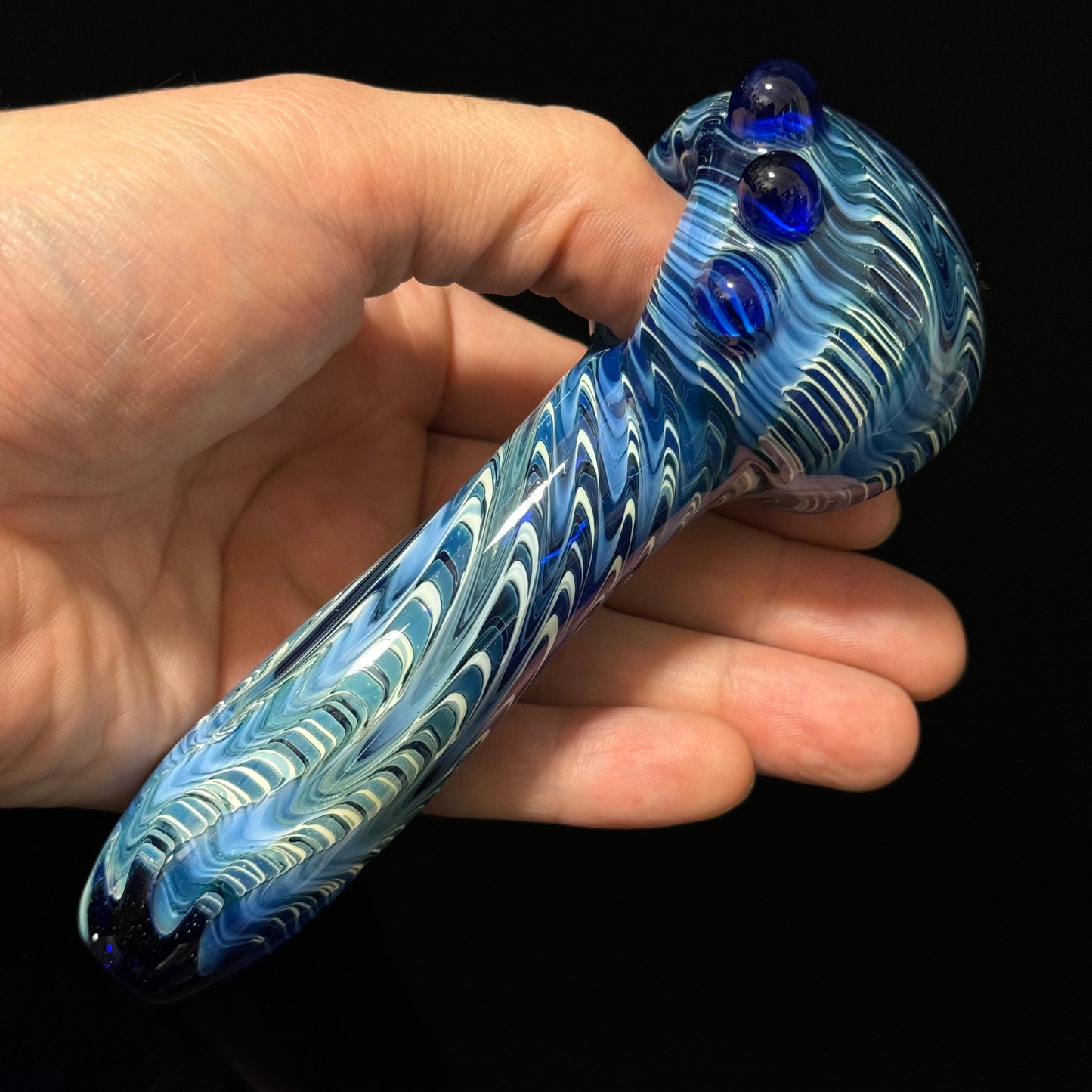 Blue & White Cobalt Wrapped Color Glass Heady Pipe Hand Blown