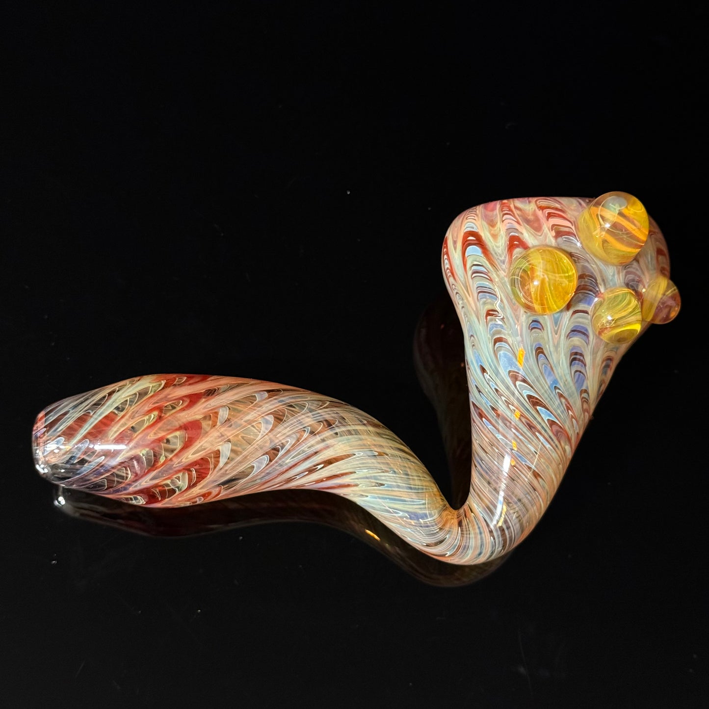 Red Wrapped Silver Fumed Color Changing Glass Sherlock Pipe, Heady Hand Blown