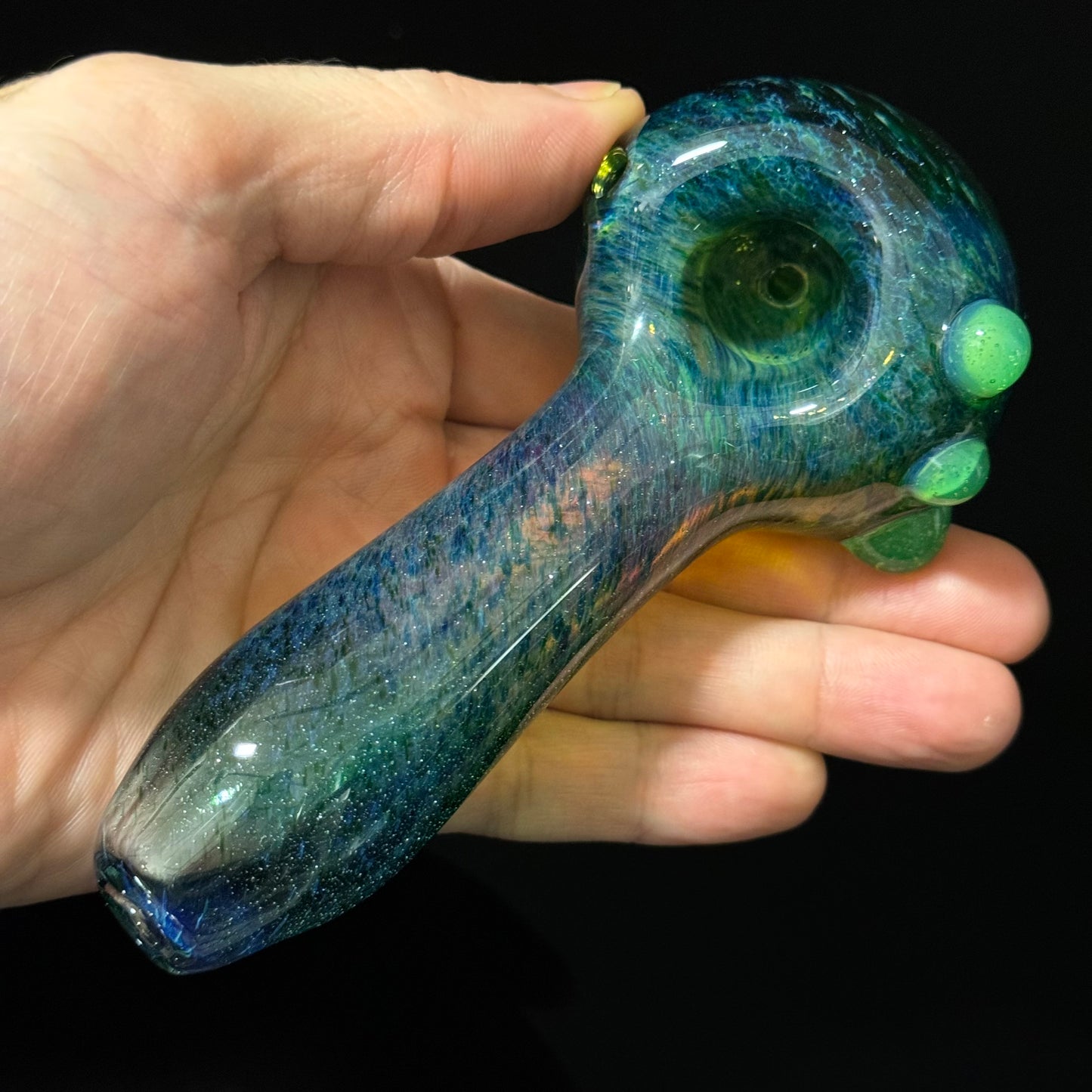 Inside out Sparkle Black & Green Glass Pipe Heady Pipe Hand Blown Extra Thick