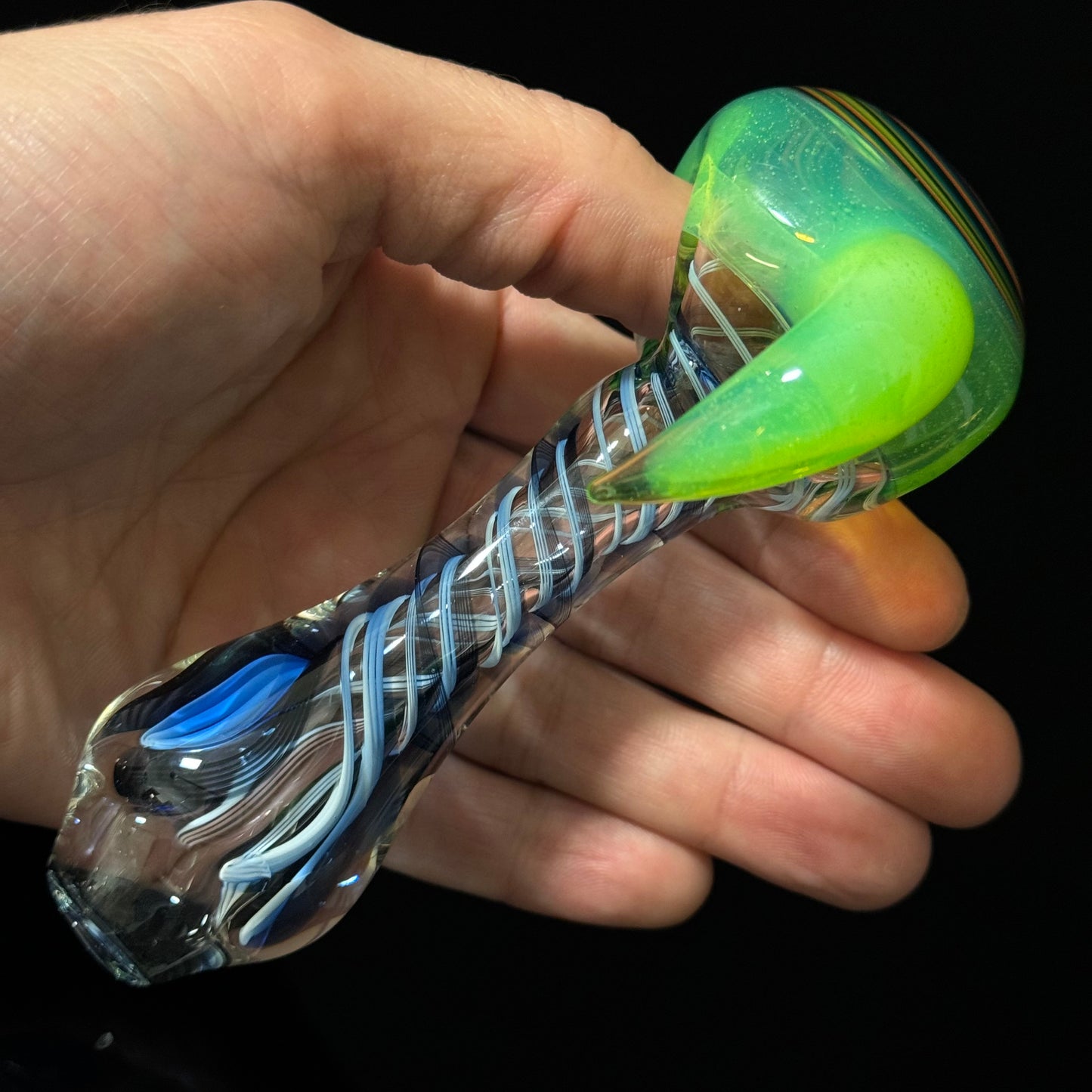 Full Color Linework Glass Pipe, Heady Hand Blown with An Opal