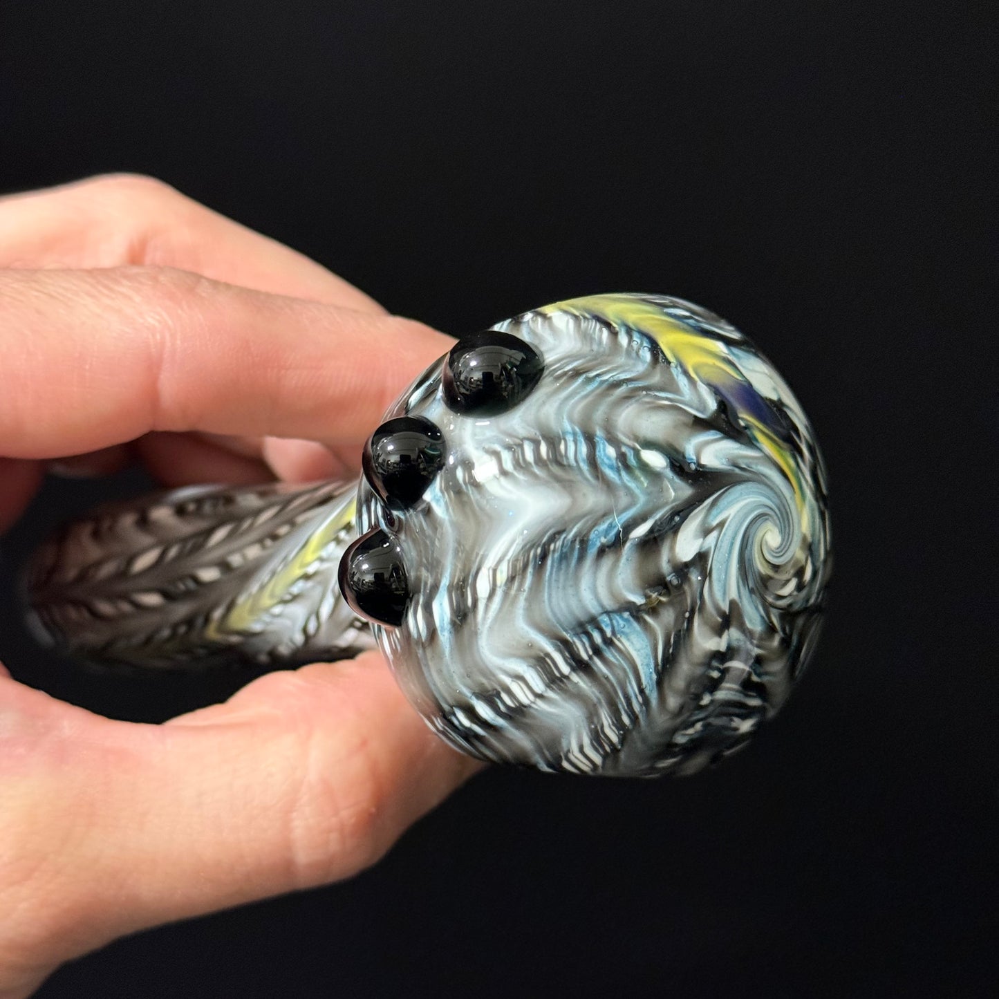 Solid White Pipe with a Multicolor Wrap Heady Hand Blown