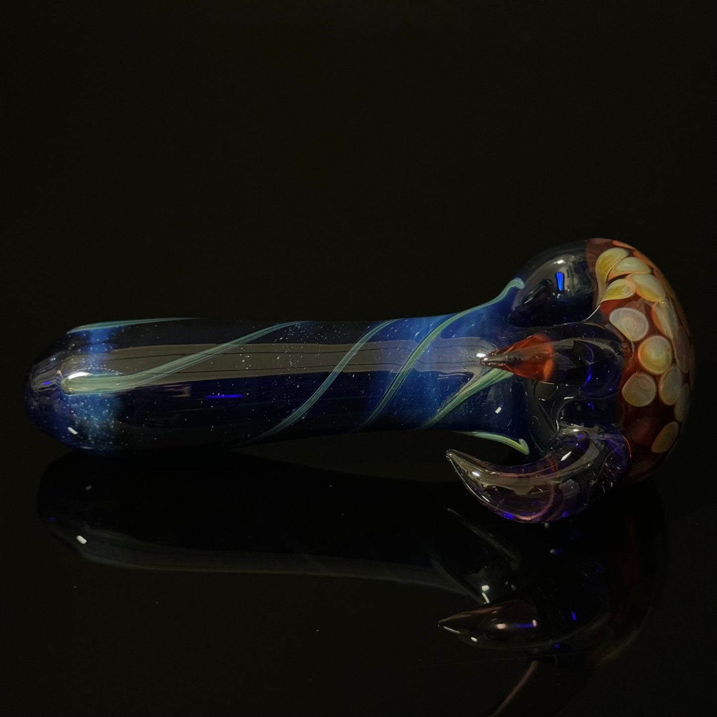 Blue Amber Honeycomb Glass Heady Pipe Hand Blown