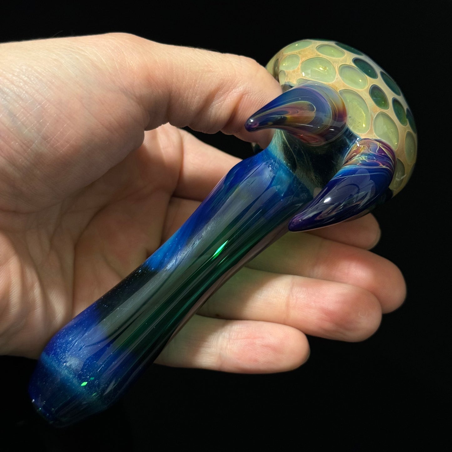 Blue Green Honeycomb Glass Heady Pipe Hand Blown