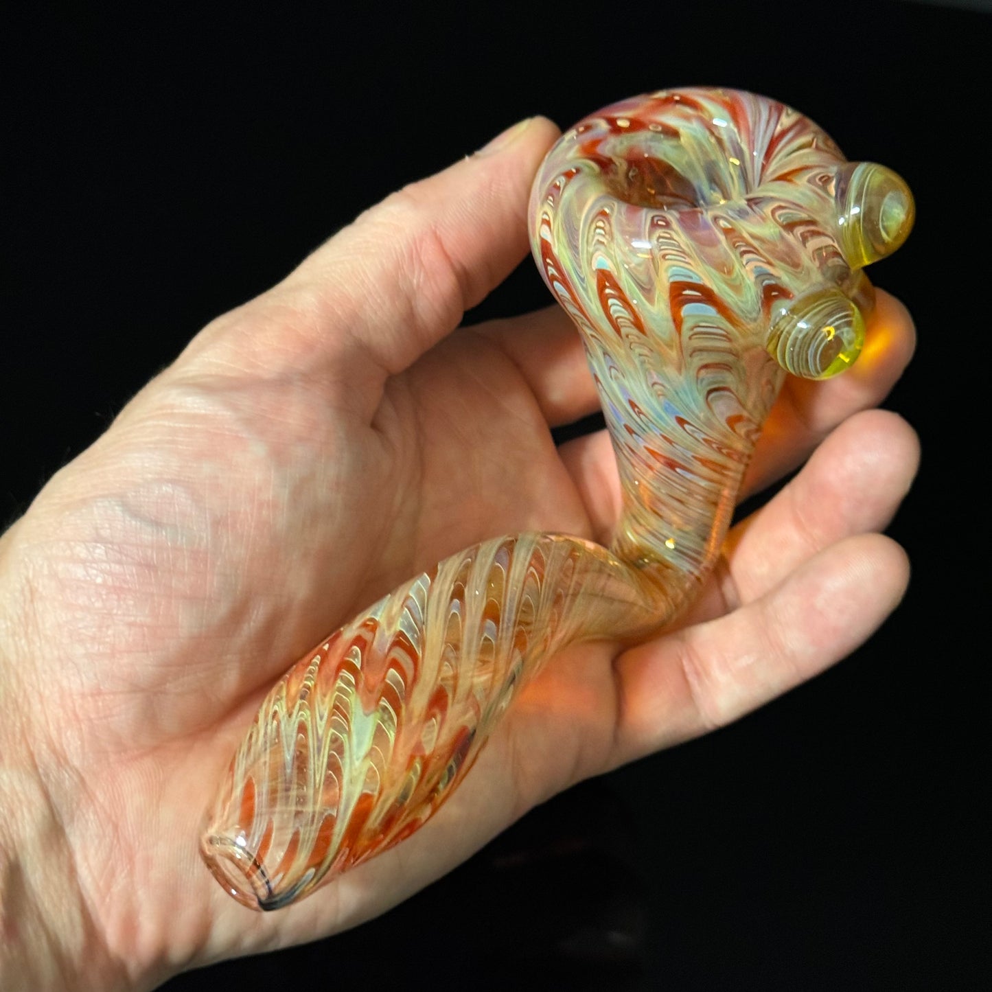 Red Wrapped Silver Fumed Color Changing Glass Sherlock Pipe, Heady Hand Blown