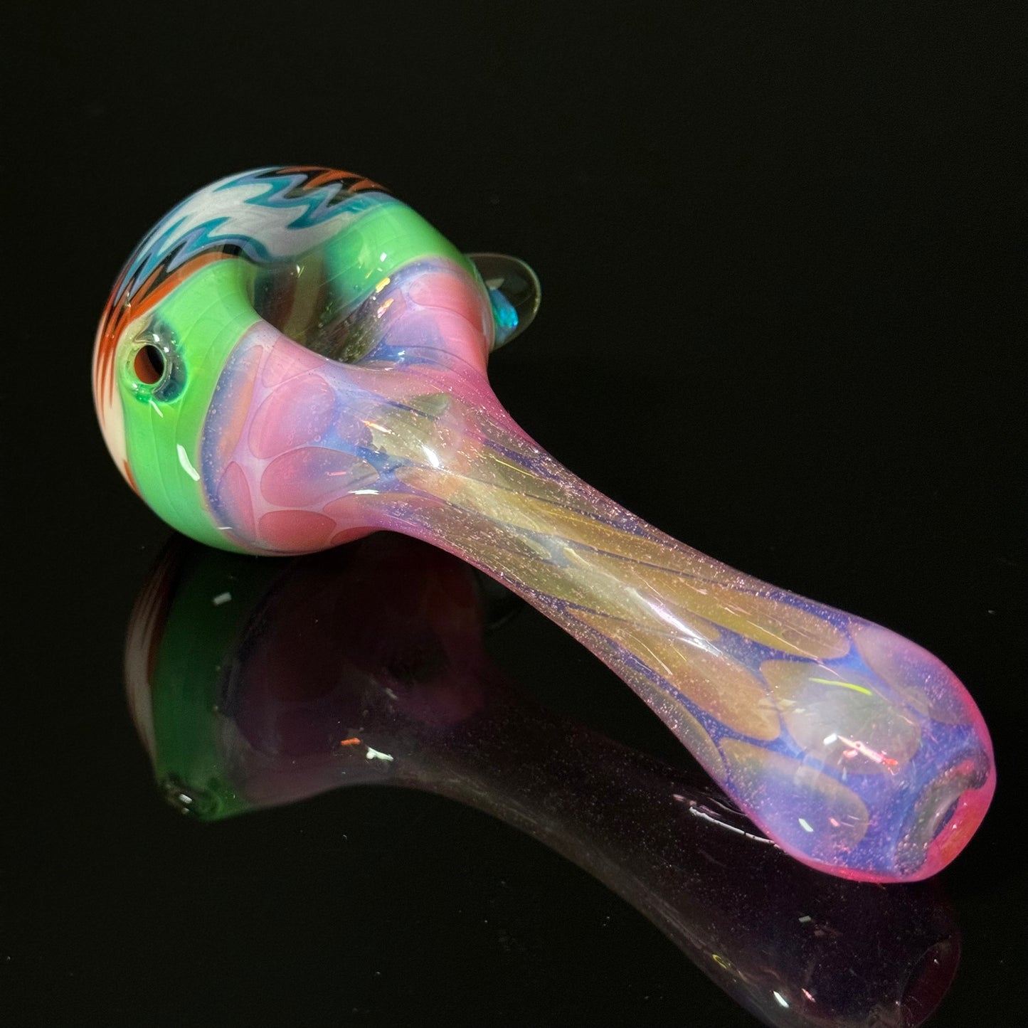 Full pink Slyme & Slyme Color Linework Glass Pipe, Heady Hand Blown with An Opal