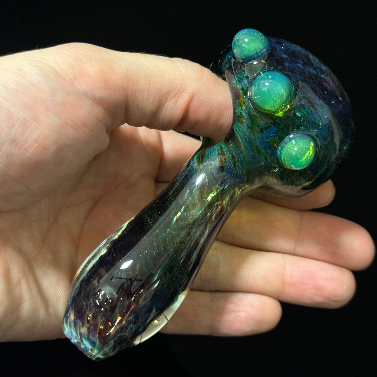 Inside out Sparkle Black & Green Glass Pipe Heady Pipe Hand Blown Extra Thick