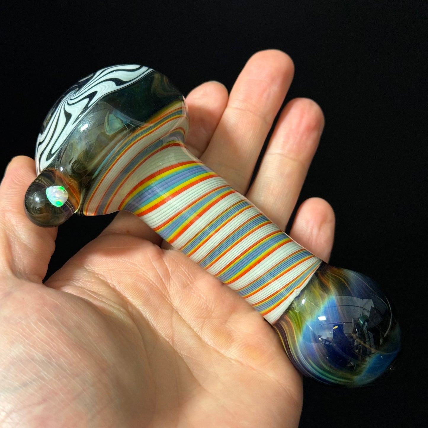 Full Linework Glass Pipe, Heady Hand Blown with An Opal