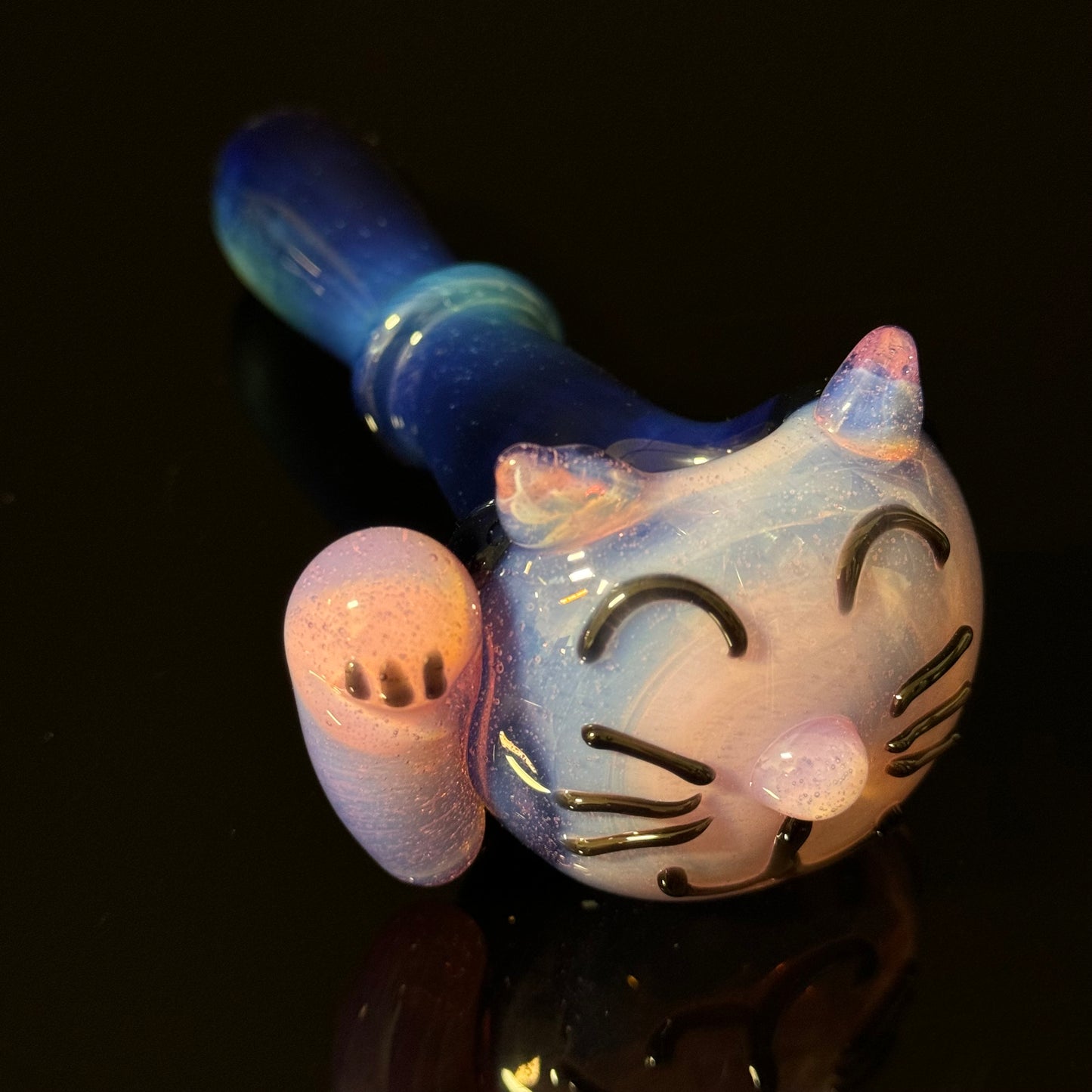 Cat Face Pink Slyme Glass Pipe Heady Pipe Hand Blown Cat Pipe