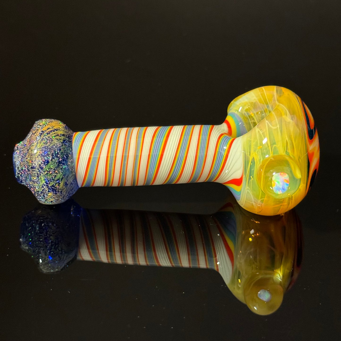 Crushed Opal Switchback Glass Pipe, Heady Hand Blown with An Opal