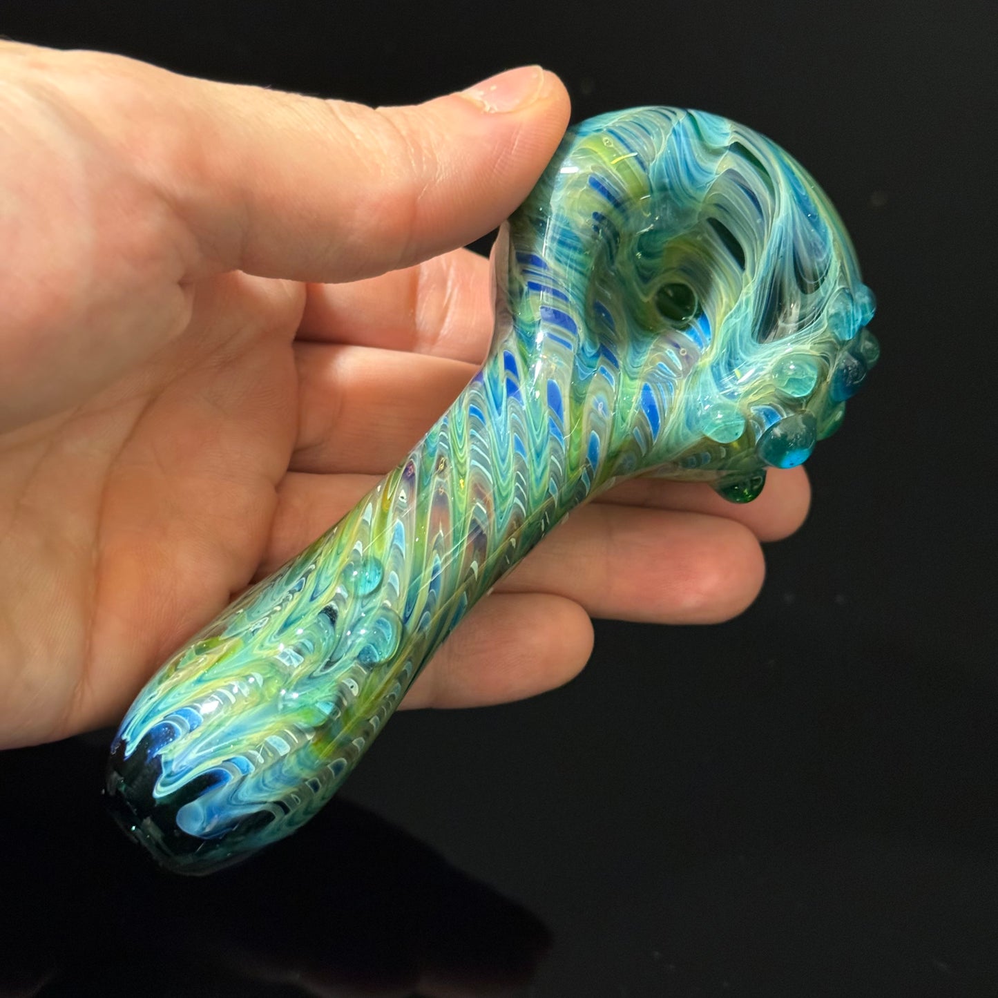 Blue & Green Cobalt Wrapped Color Glass Heady Pipe Hand Blown