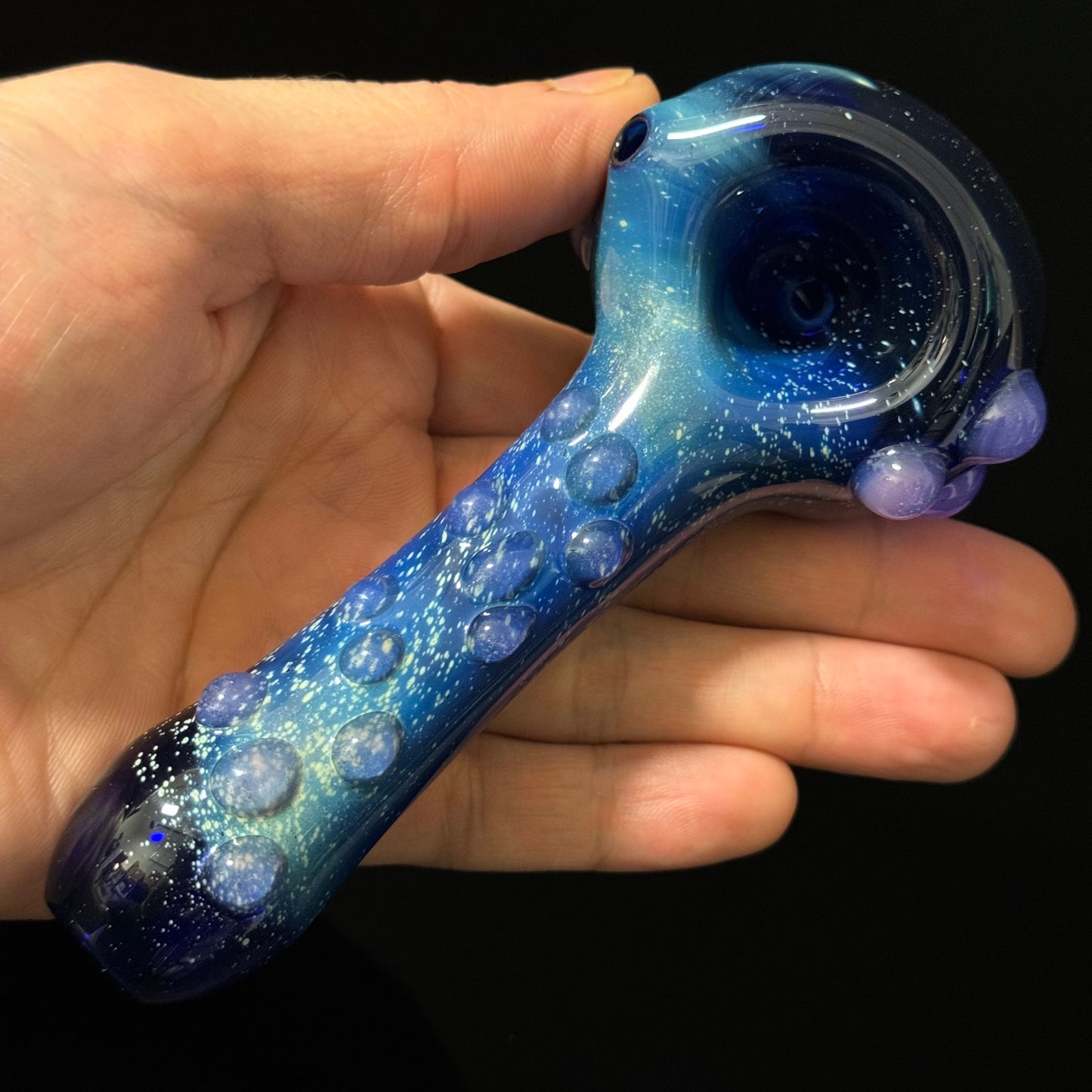 Blue Pink Slyme Space Galaxy Nebula Glass Pipe Silver Fumed Glass Pipe, Heady Hand Blown