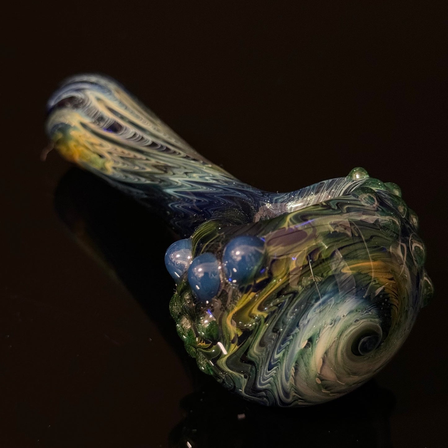 Blue & Green Cobalt Wrapped Color Glass Heady Pipe Hand Blown