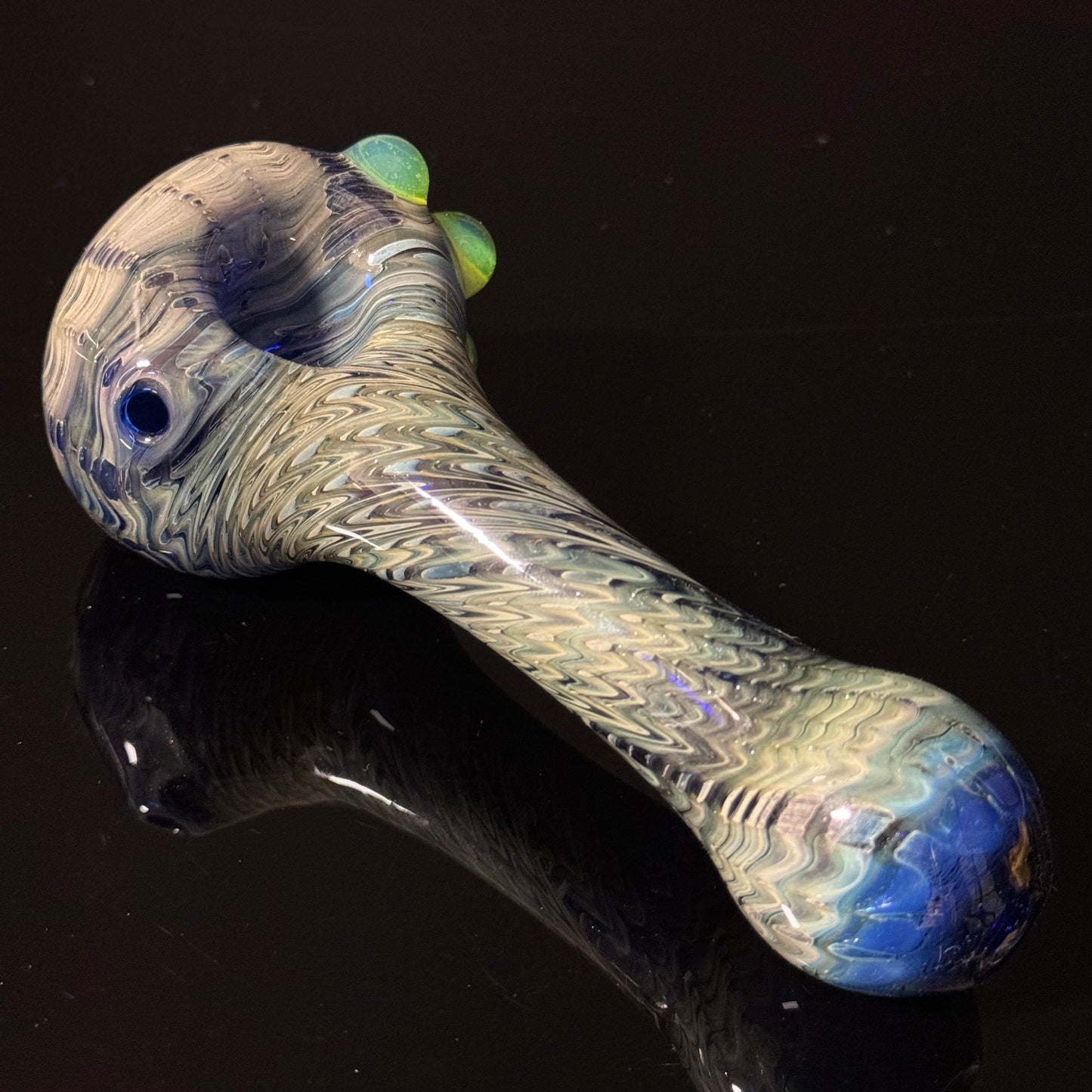 Blue Cobalt Wrapped Color with Slyme Marbles Glass Heady Pipe Hand Blown