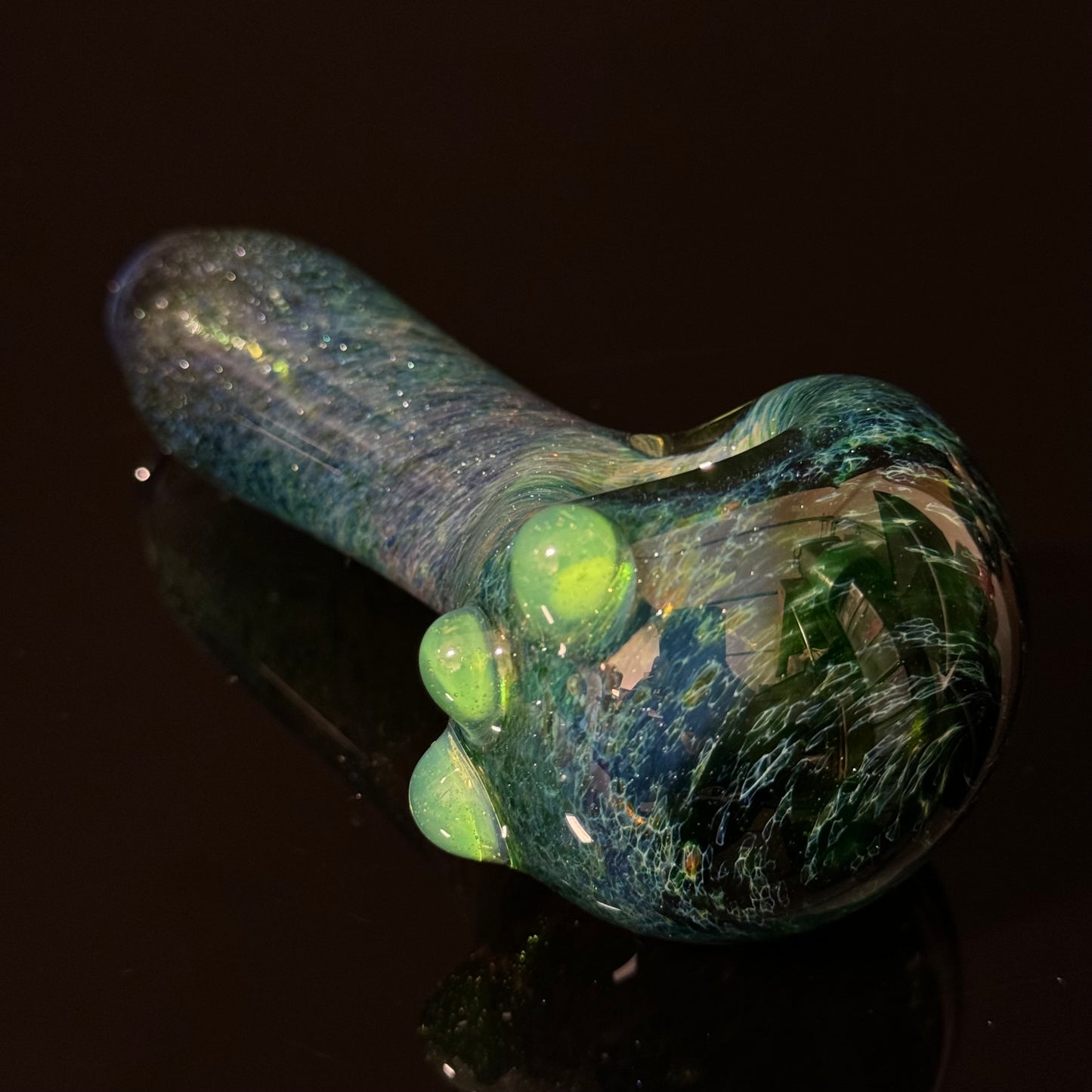 Inside out Sparkle Black & Green Glass Pipe Heady Pipe Hand Blown Extra Thick