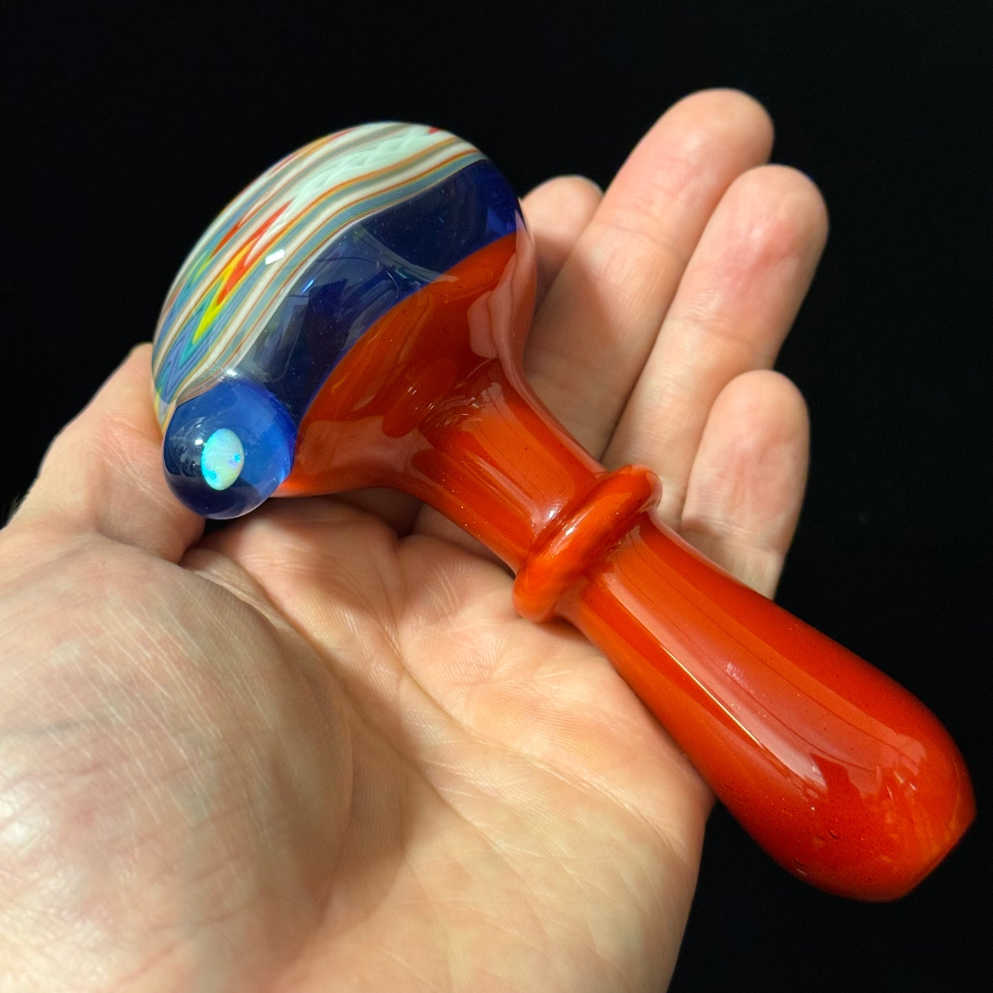 Full Color Linework Glass Pipe, Heady Hand Blown with An Opal