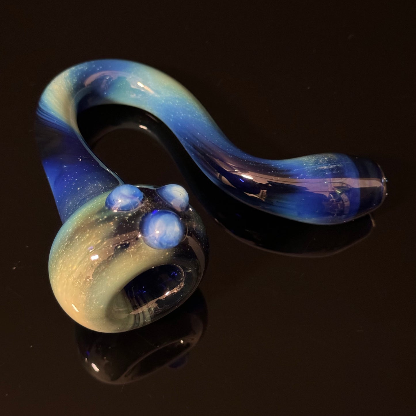 Galaxy Space Silver Fumed Cobalt Glass Sherlock Pipe, Heady Hand Blown