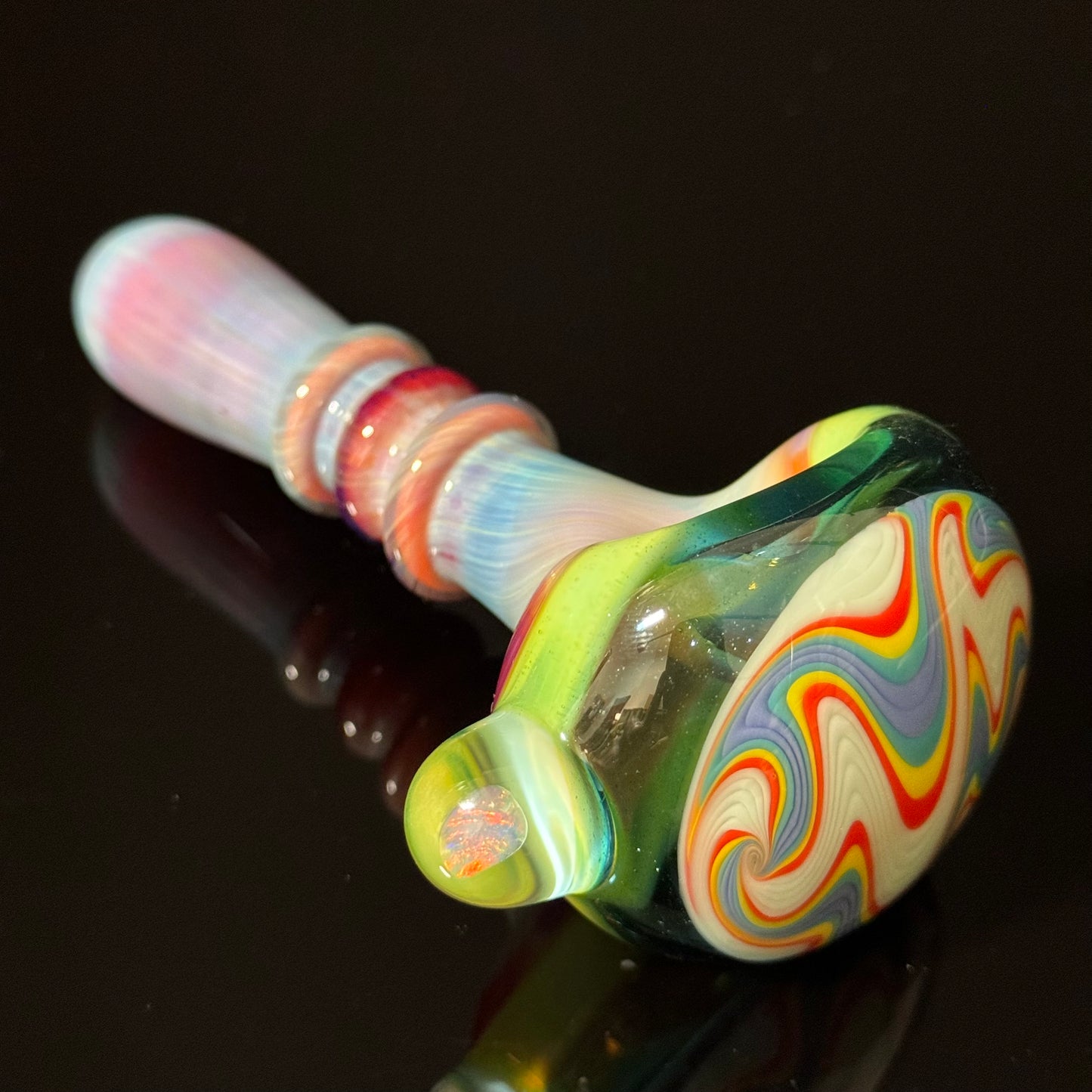 Full Color Linework Glass Pipe, Heady Hand Blown with An Opal