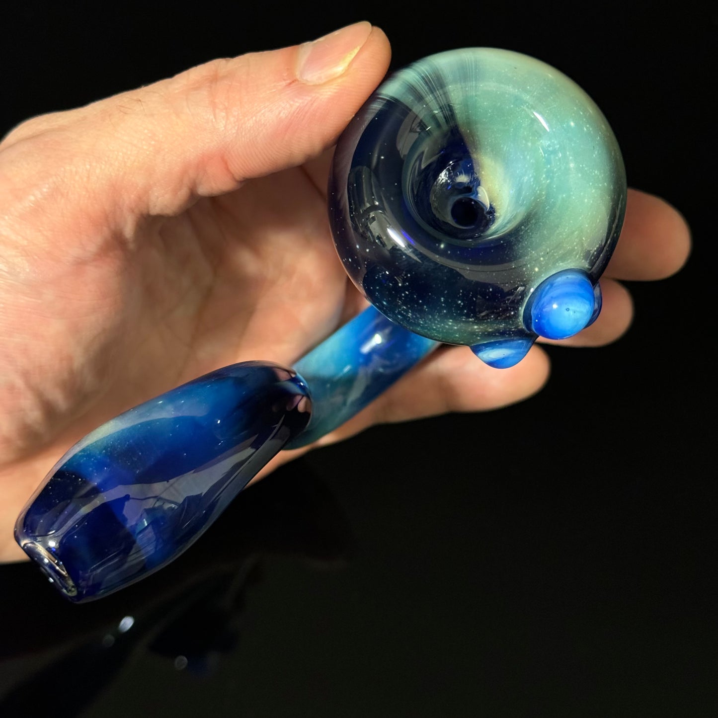 Galaxy Space Silver Fumed Cobalt Glass Sherlock Pipe, Heady Hand Blown